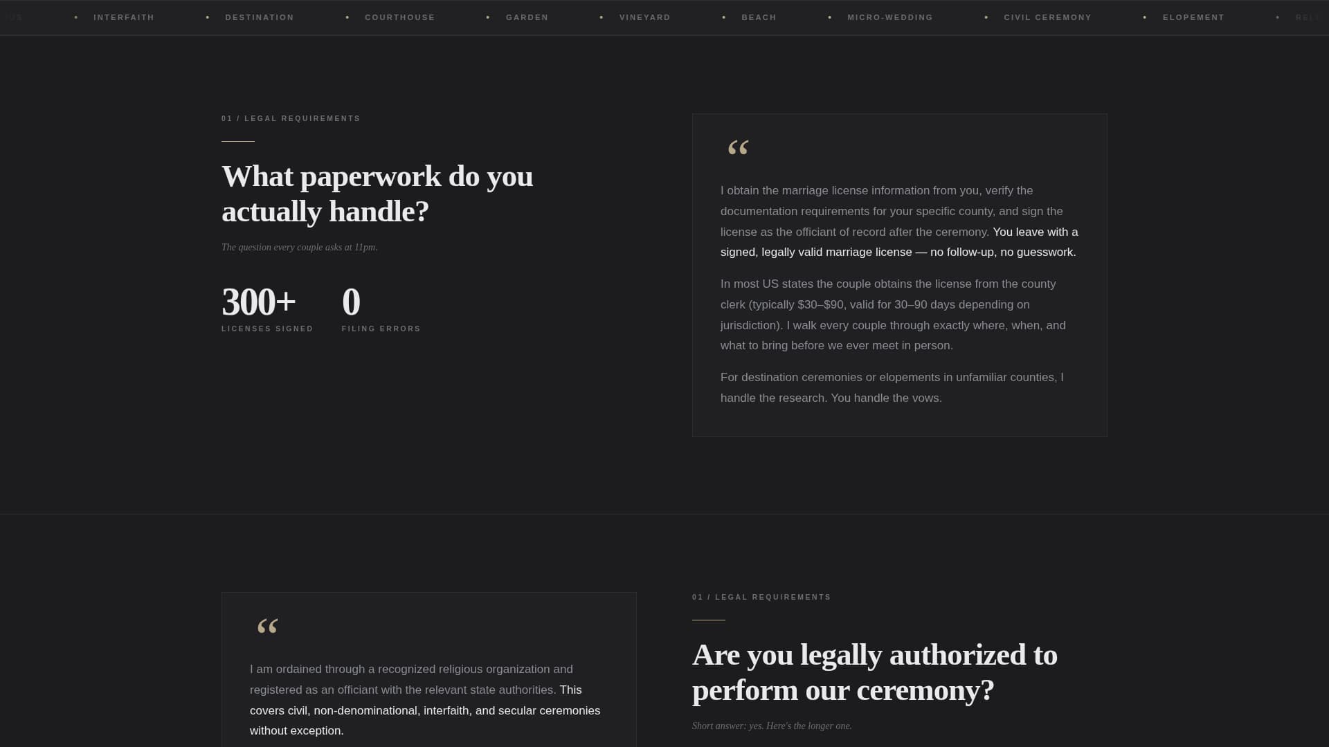 Wedding Officiant FAQ Website Template