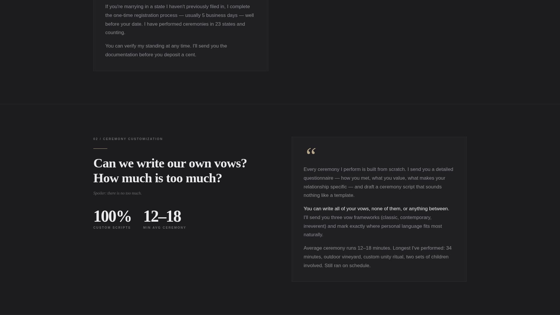 Wedding Officiant FAQ Website Template