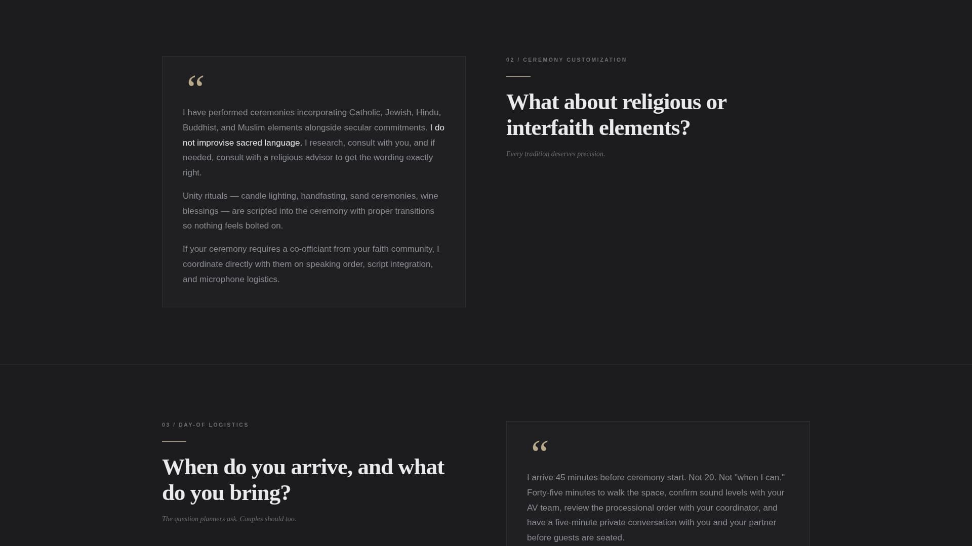 Wedding Officiant FAQ Website Template