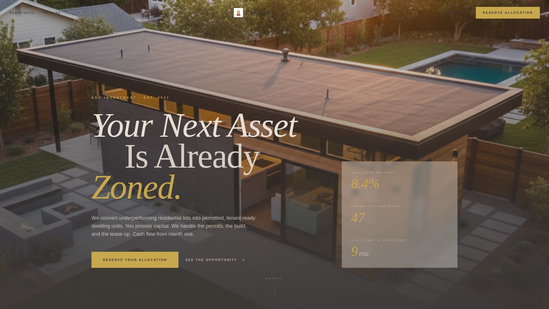 ADU (Accessory Dwelling Unit) Real Estate Cost Calculator Website Template