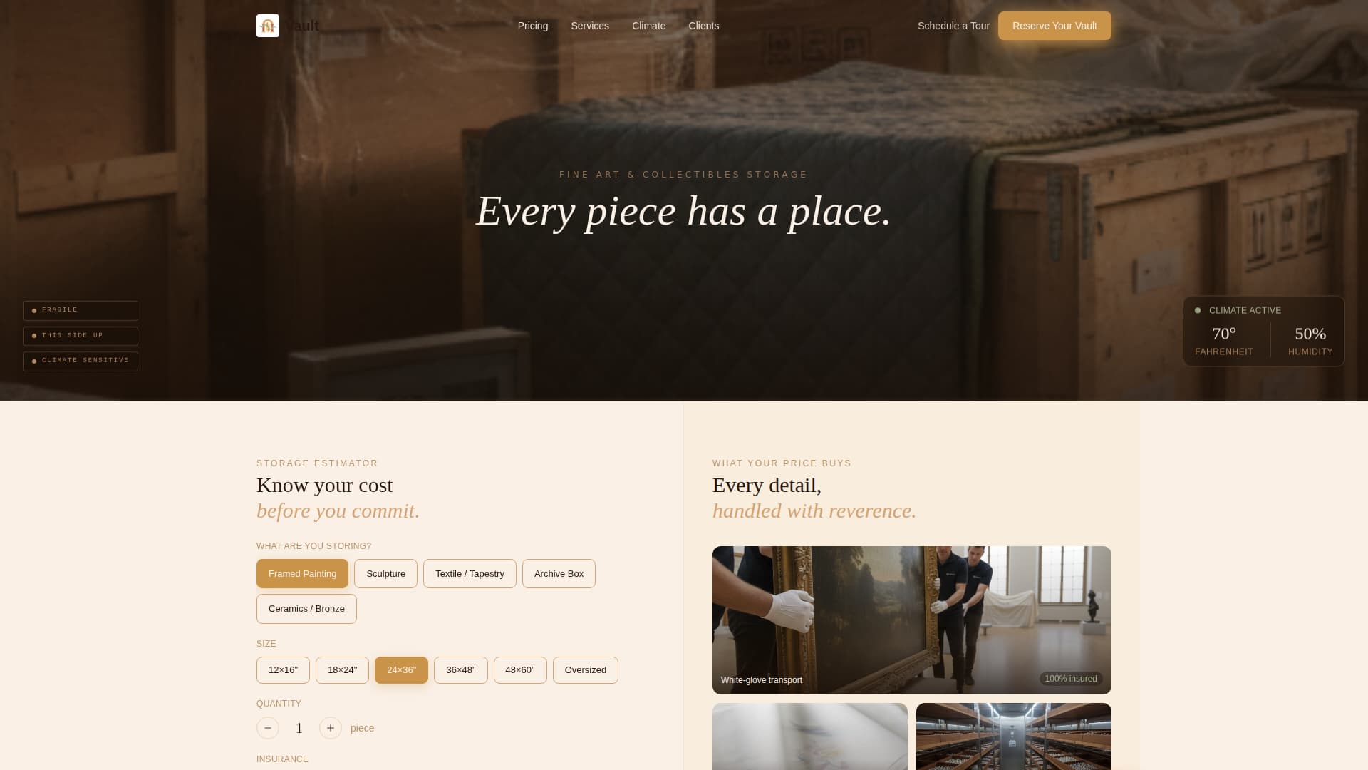 Vault - Premium Art Storage Landing Page Template
