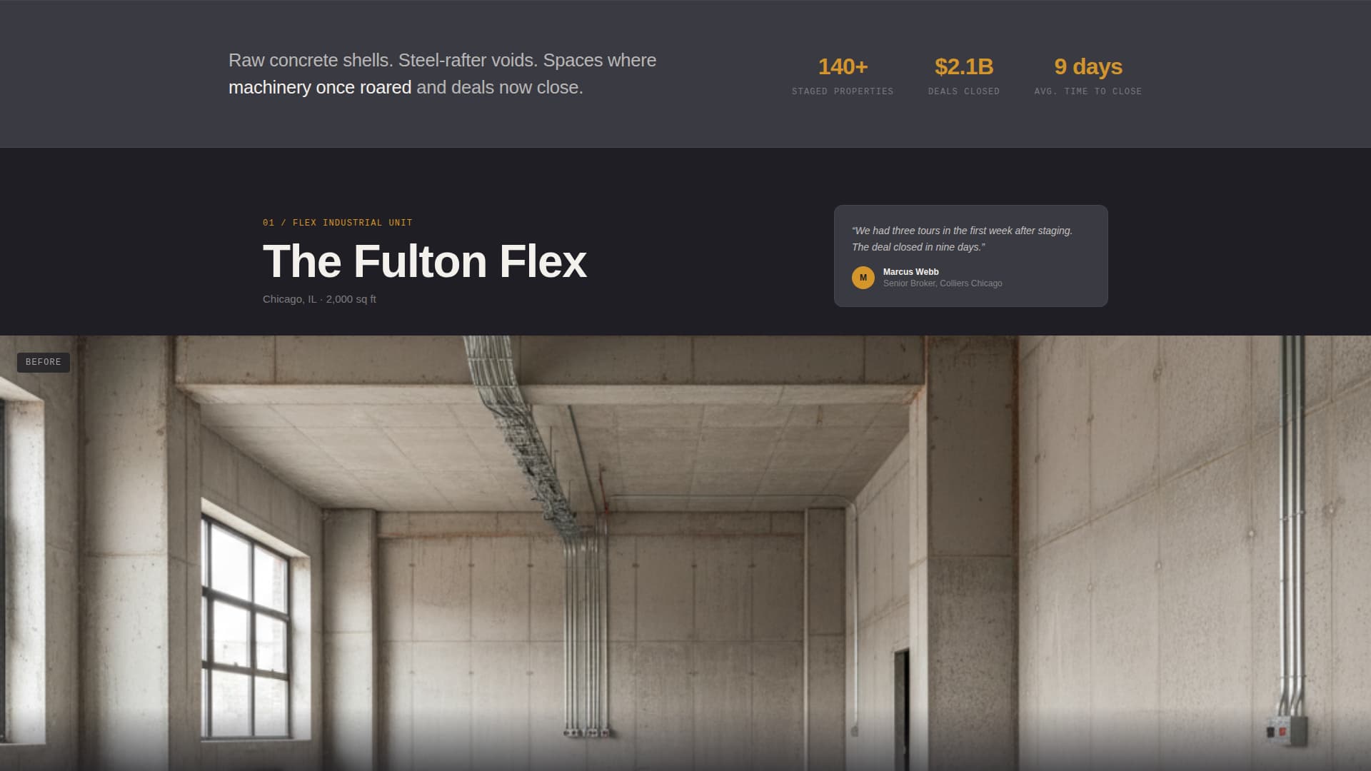 Staged - Transformative Industrial Warehouse Landing Page Template