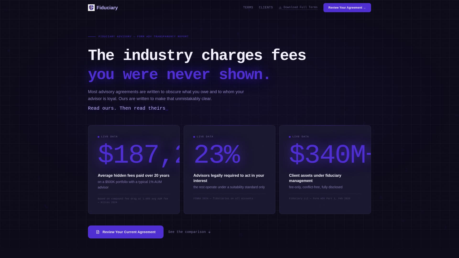 Financial Advisor Terms of Service Comparison Website Template