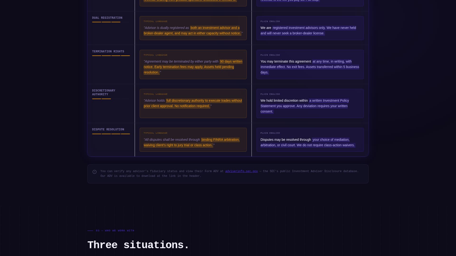 Financial Advisor Terms of Service Comparison Website Template