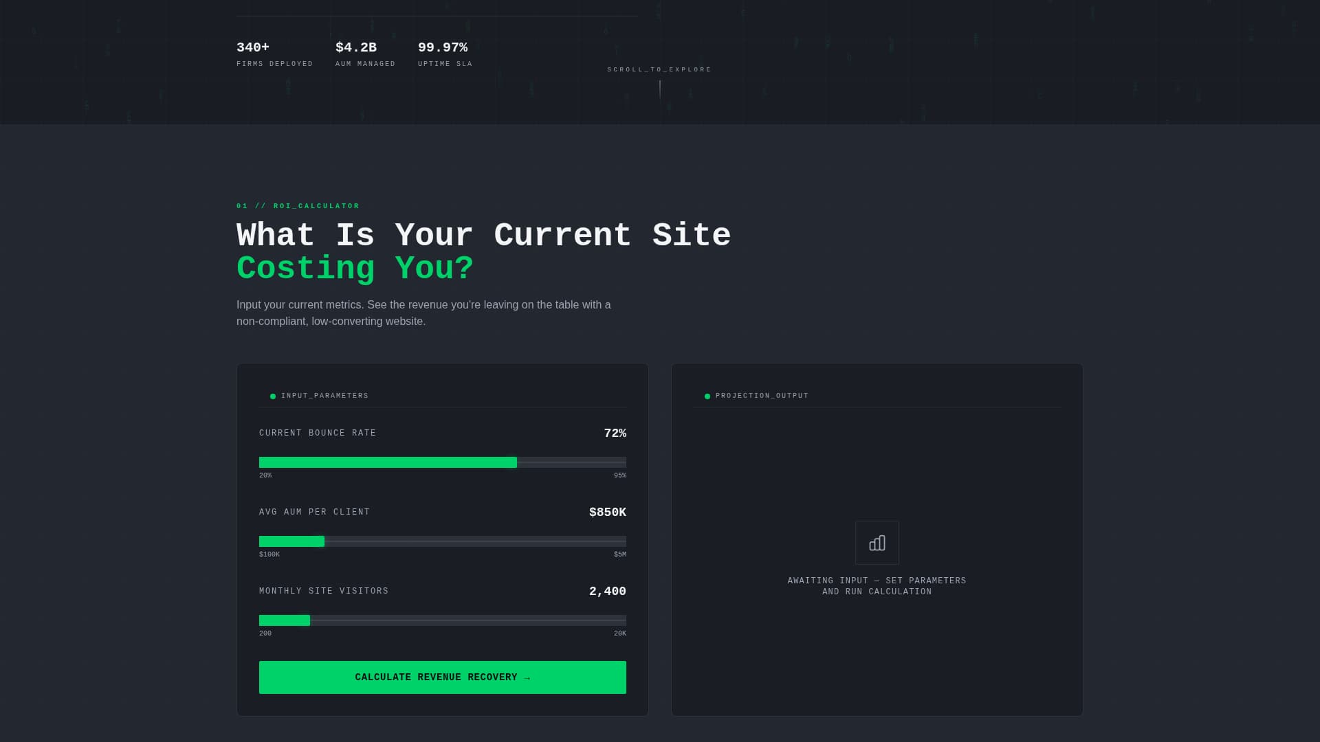 Financial Services Digital Presence Specialist Cost Calculator Website Template