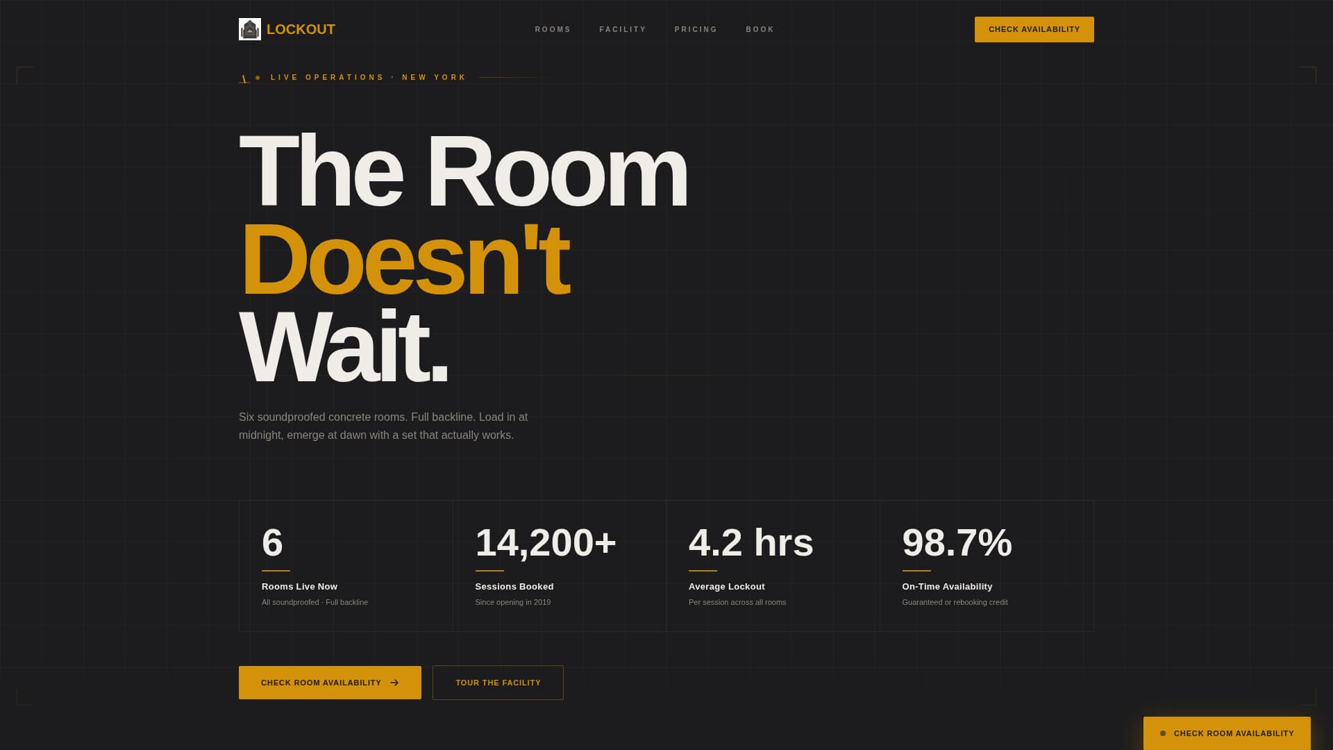 Lockout - Professional Rehearsal Space Landing Page Template