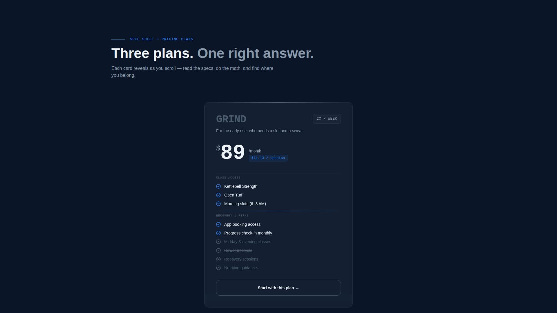 Fitness Studio Specialist Pricing Website Template