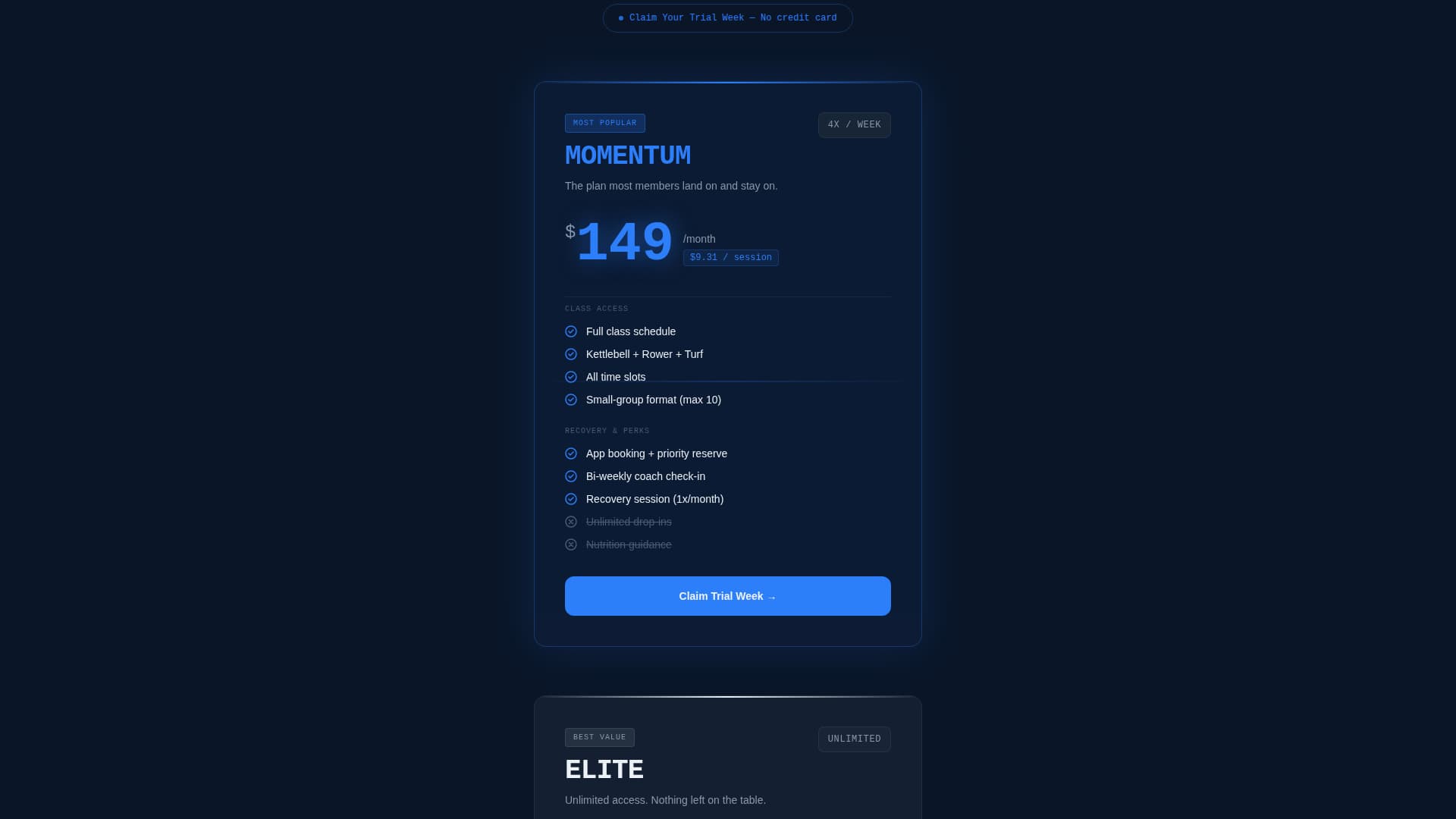 Fitness Studio Specialist Pricing Website Template