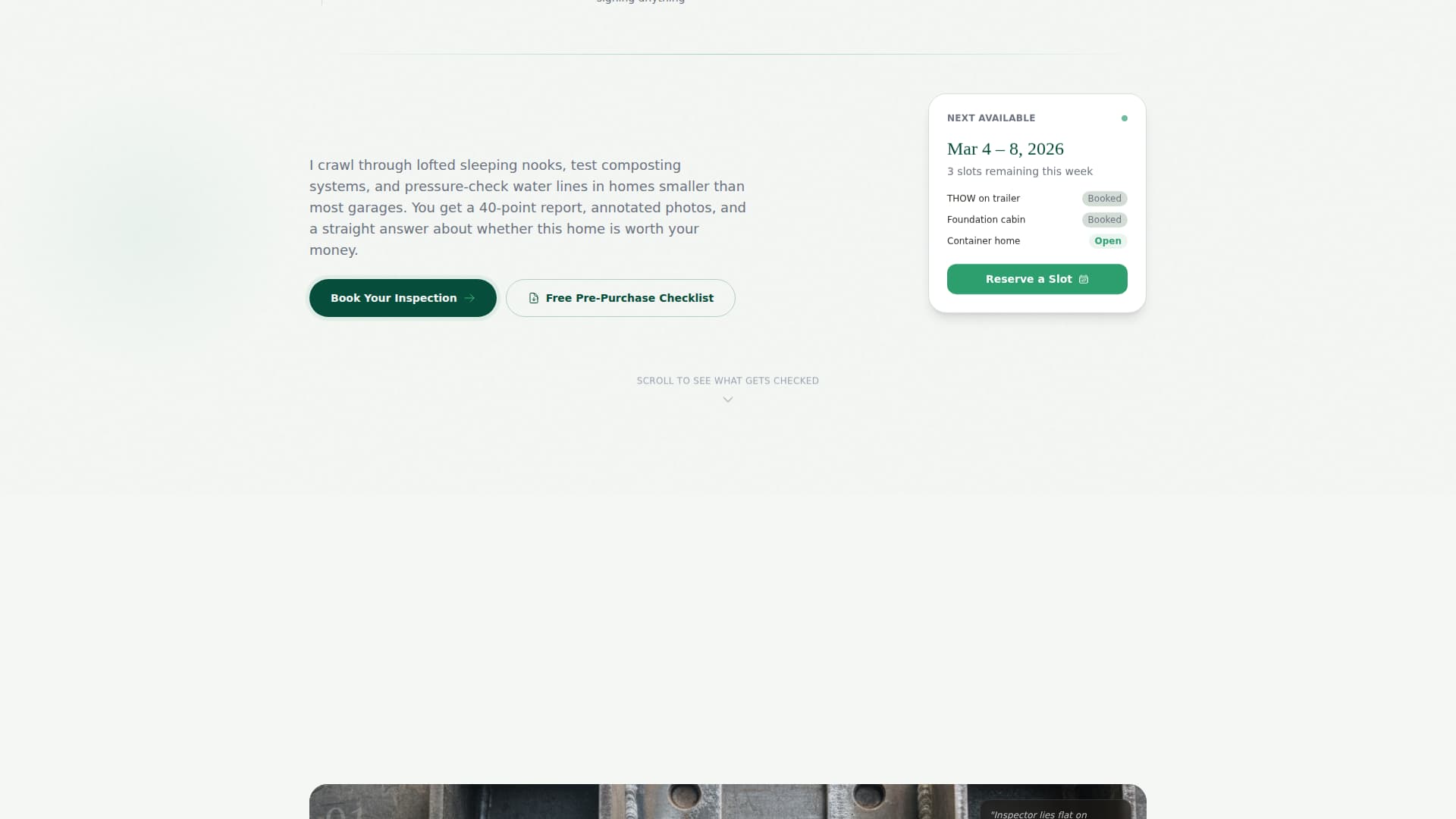 Inspect - Trusted Tinyhome Landing Page Template