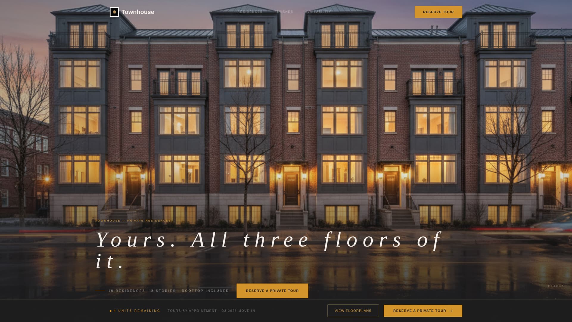 Townhouse - Immersive Developer Landing Page Template