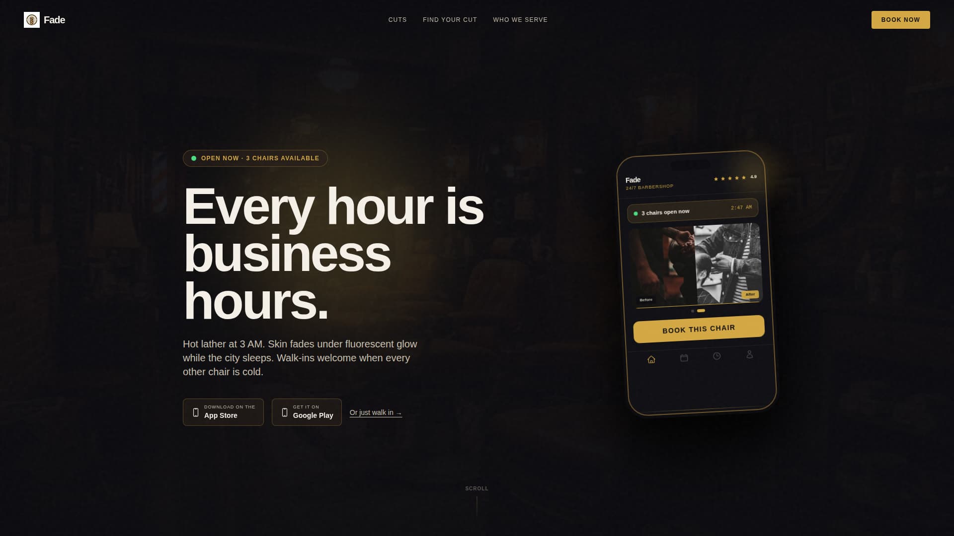 Fade - Sleek Barbershop Landing Page Template