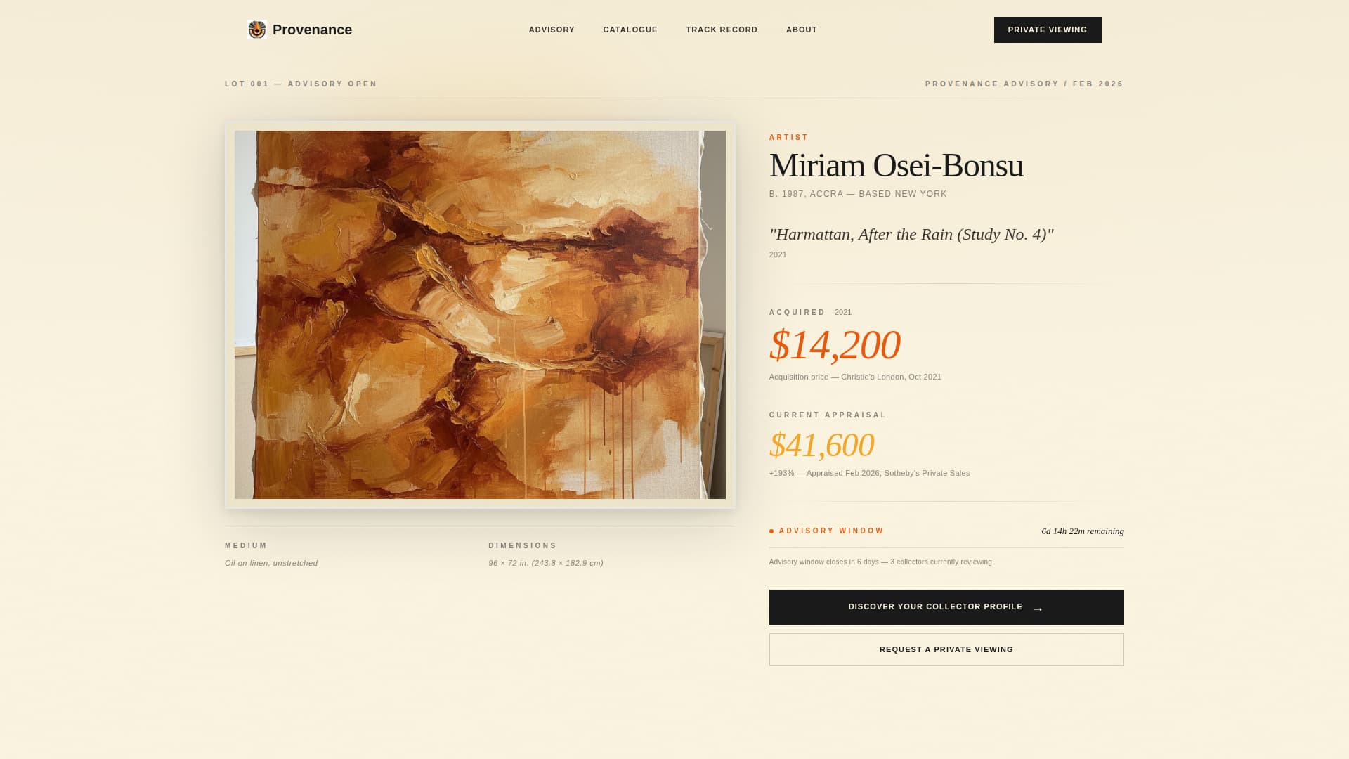 Provenance - Curated Artadvisory Landing Page Template