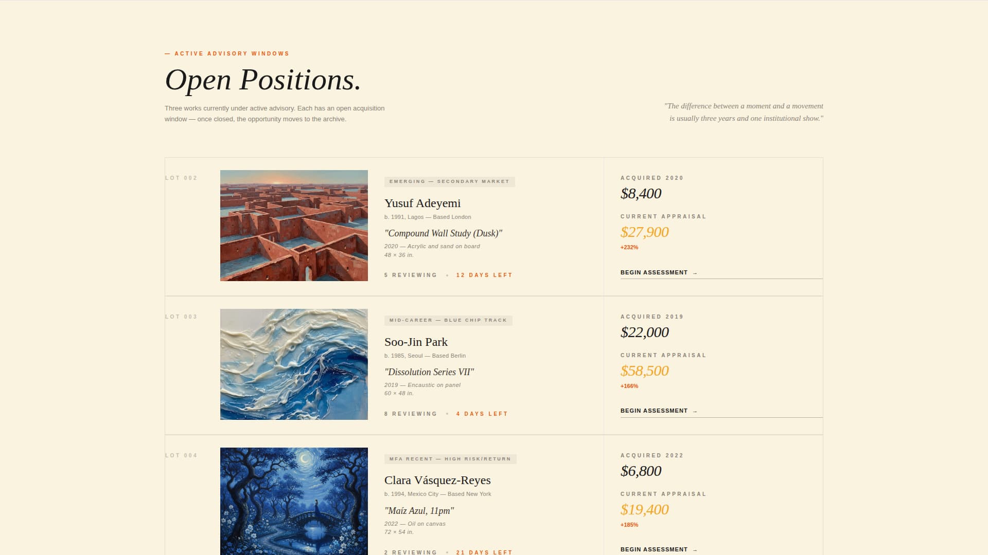 Provenance - Curated Artadvisory Landing Page Template