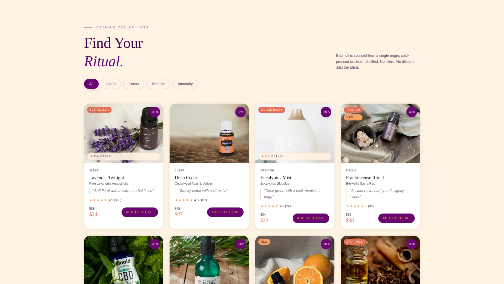 Essential Oils & Diffusers Store Specialist Pricing Website Template