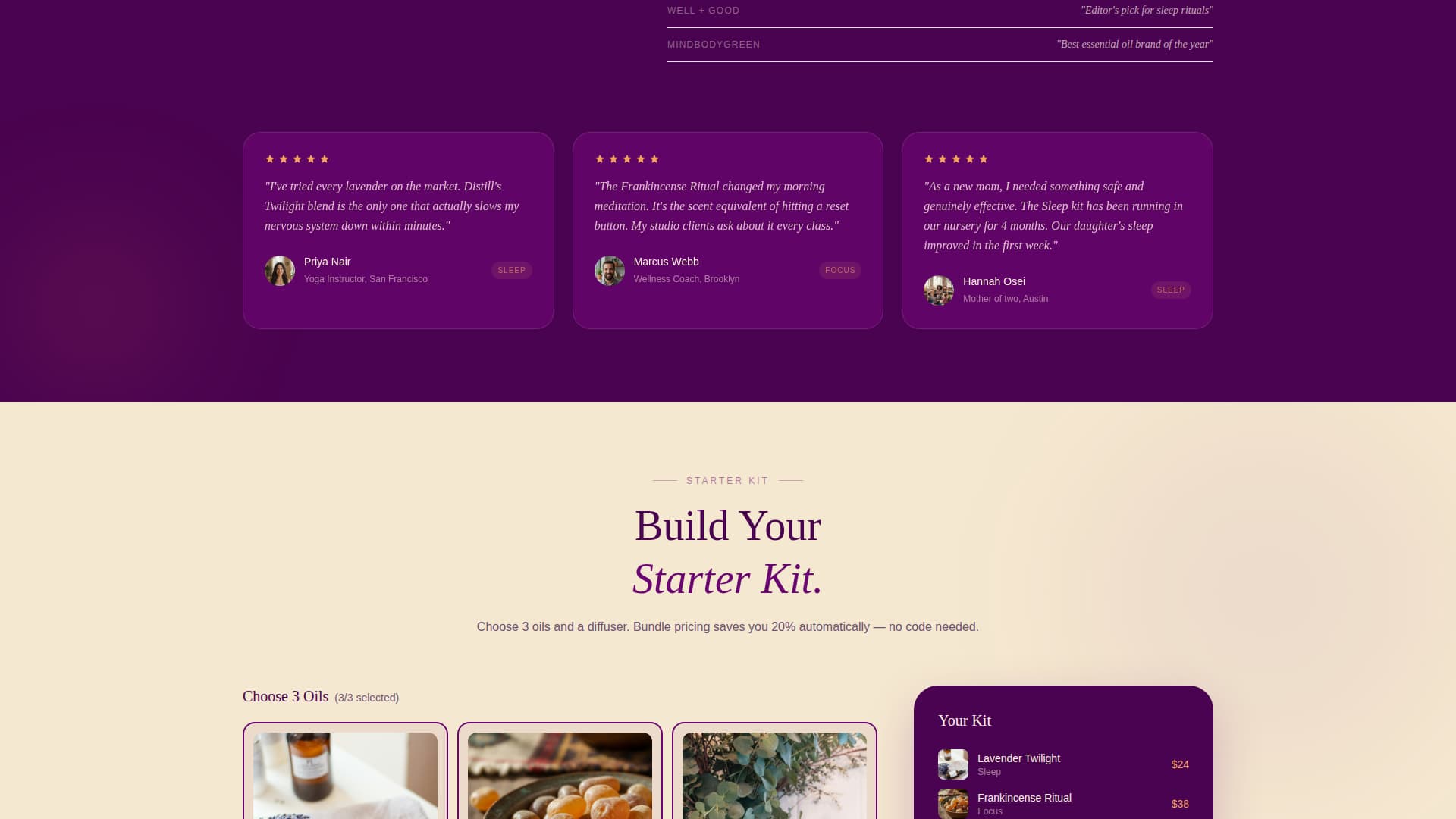 Essential Oils & Diffusers Store Specialist Pricing Website Template
