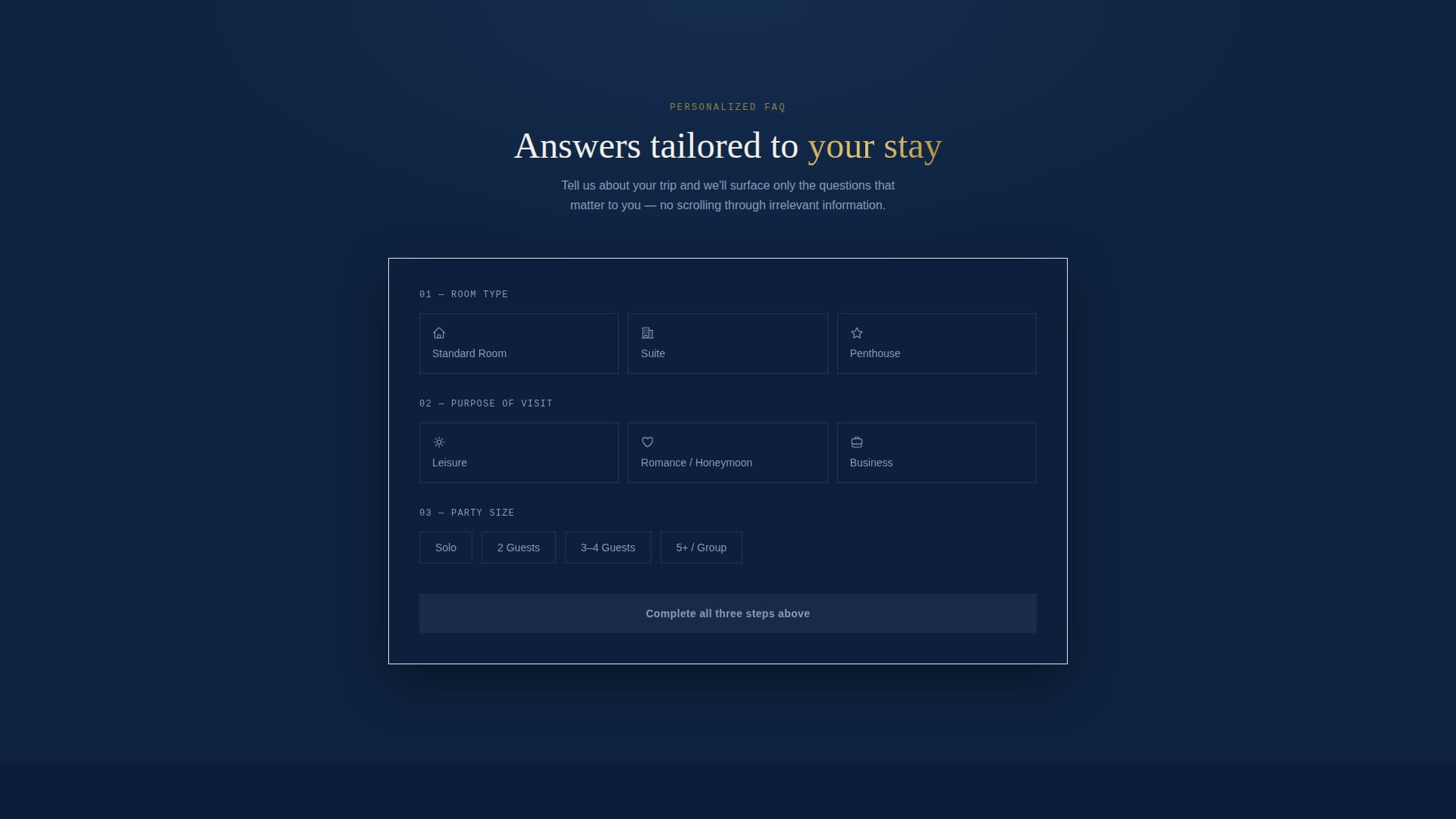 Hotel Interactive FAQ & Personalized Stay Calculator Website Template