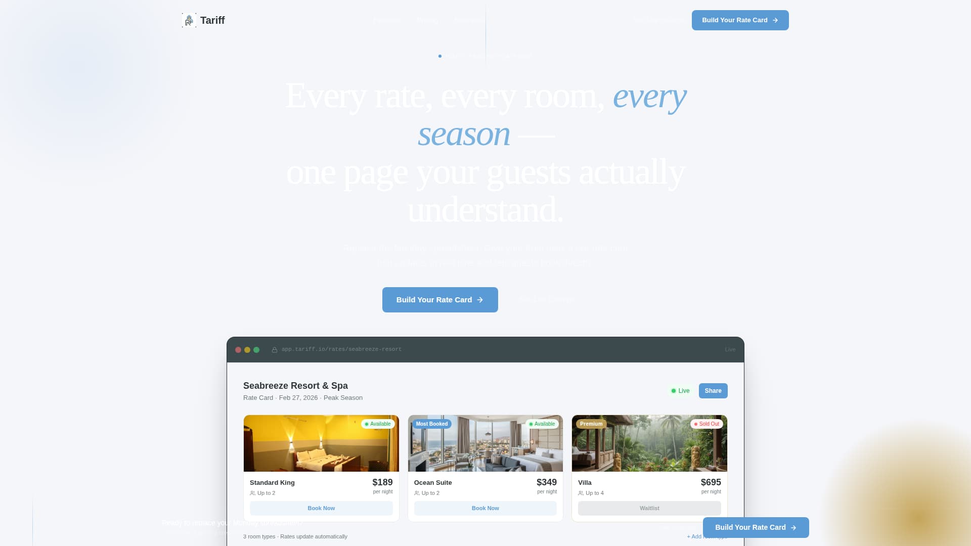 Hotel Room Types & Seasonal Rates Comparison Website Template