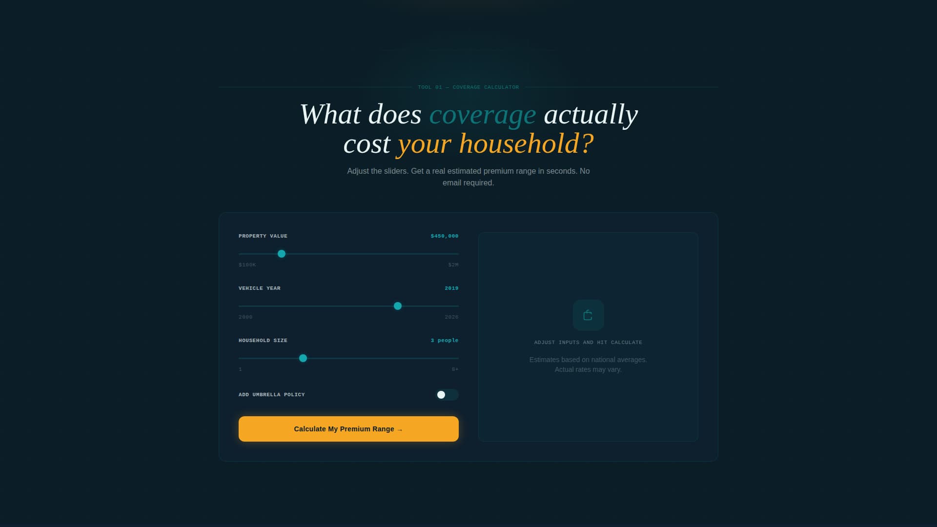 Insurance Agency Cost Calculator Website Template