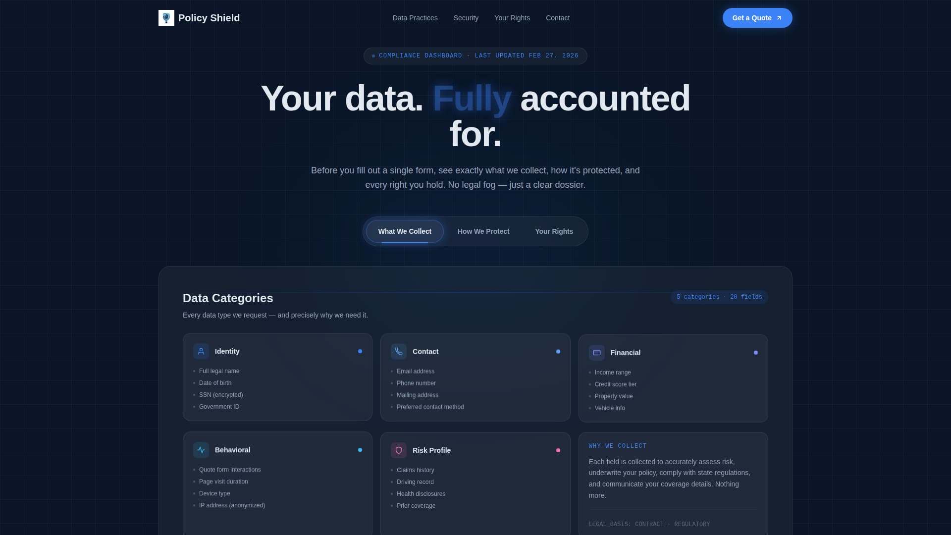 Insurance Agency Privacy Policy & Data Practices Website Template
