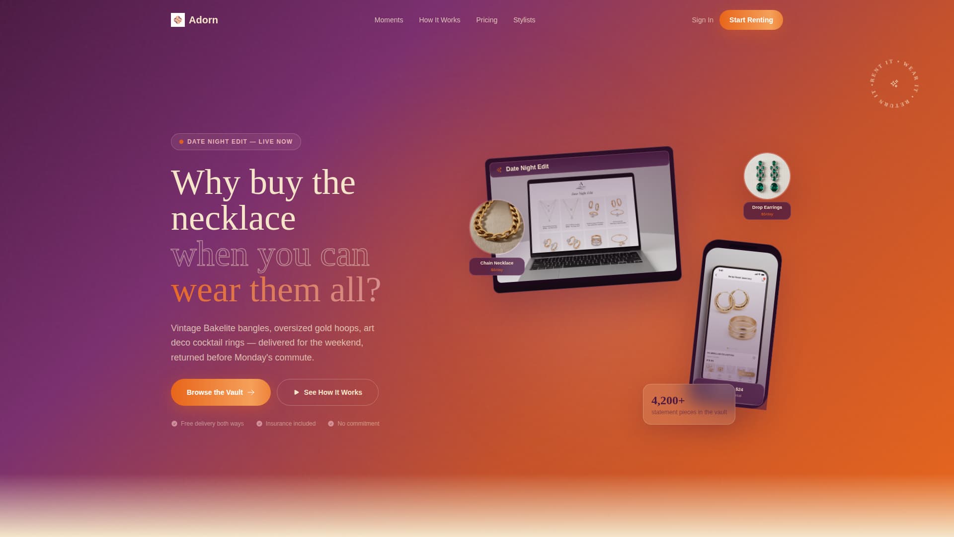 Adorn - Luxe Jewelryrental Landing Page Template