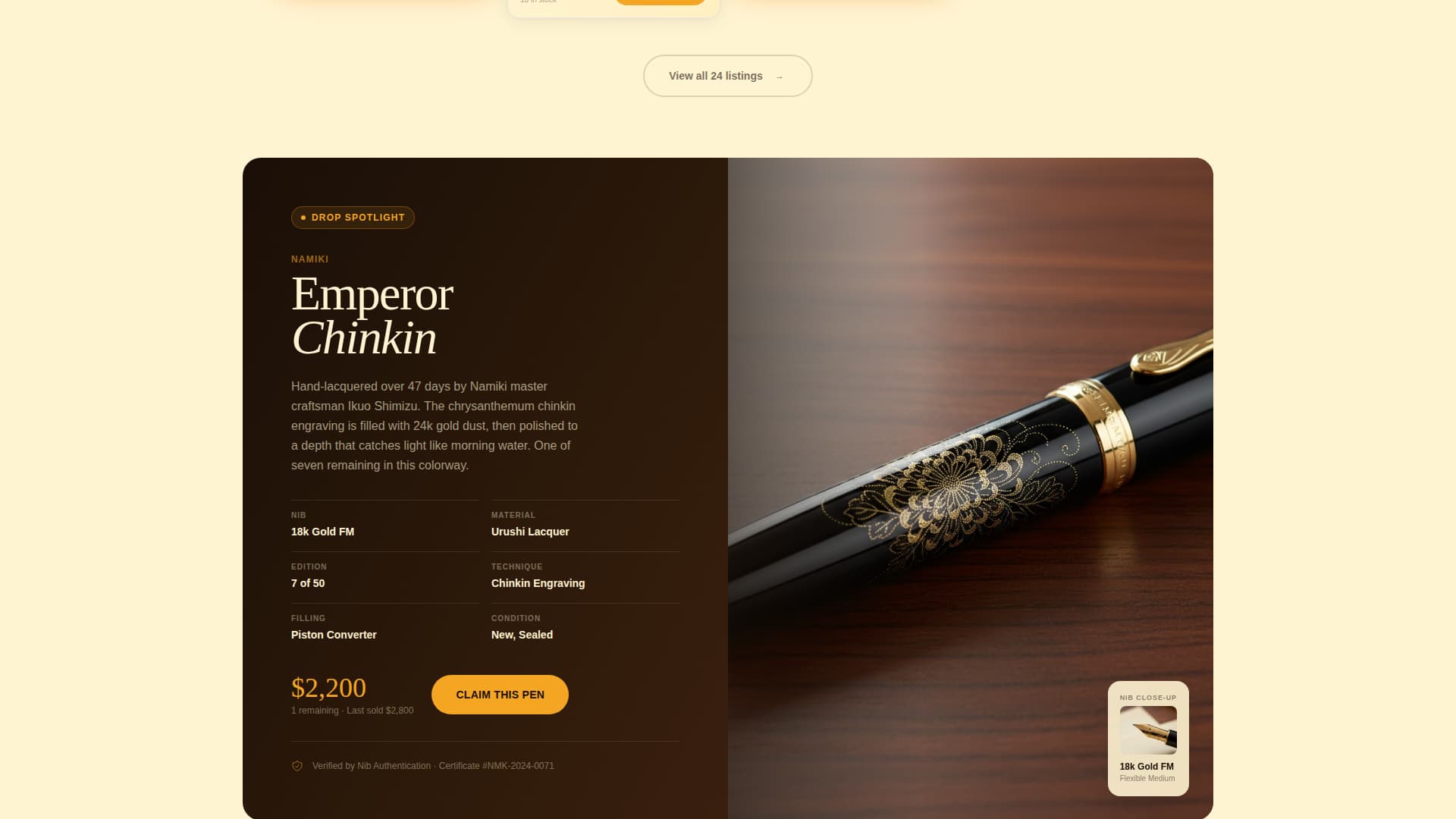 Nib - Exclusive Collector Landing Page Template