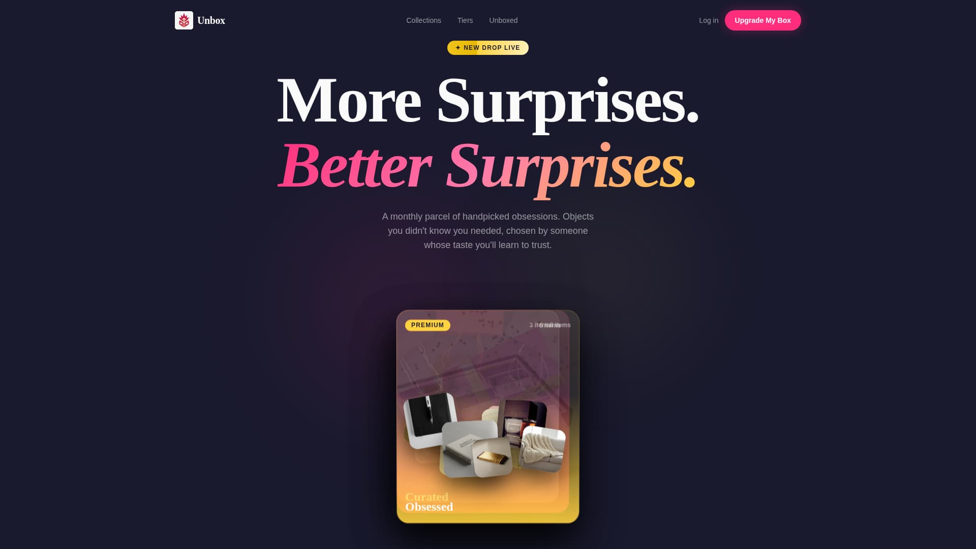 Specialist Subscription Box Services Pricing & Packages Website Template