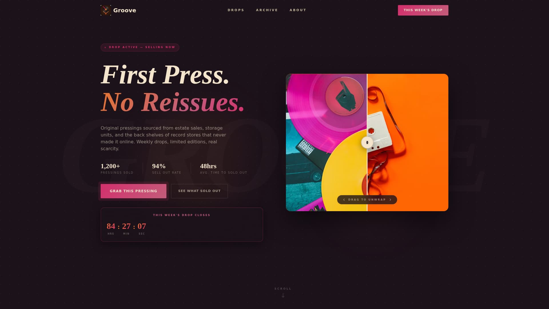 Groove - Neoretro Pressing Landing Page Template