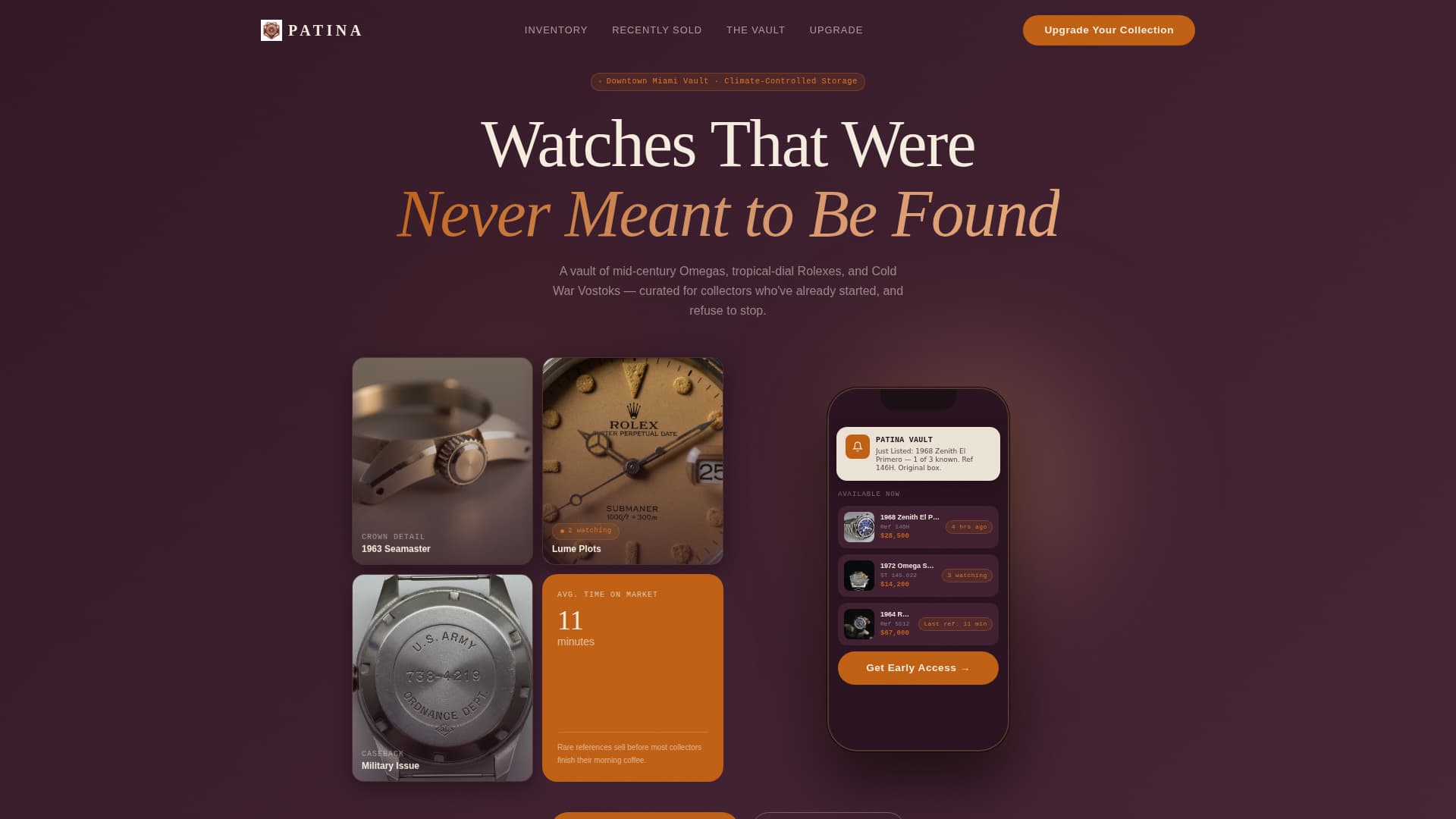Patina - Rare Vintagewatch Landing Page Template