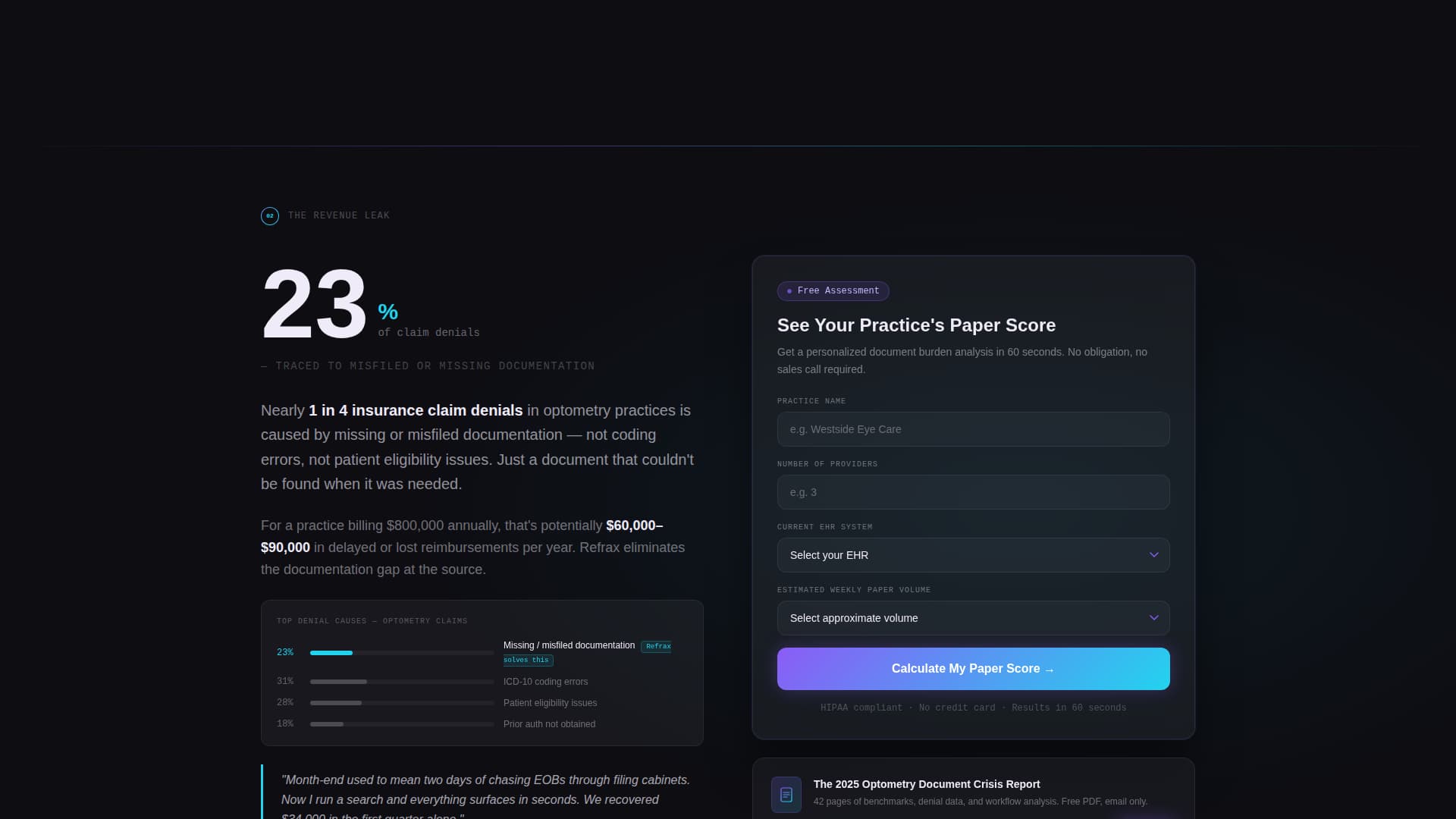 Optometry Software Reviews & Social Proof Website Template