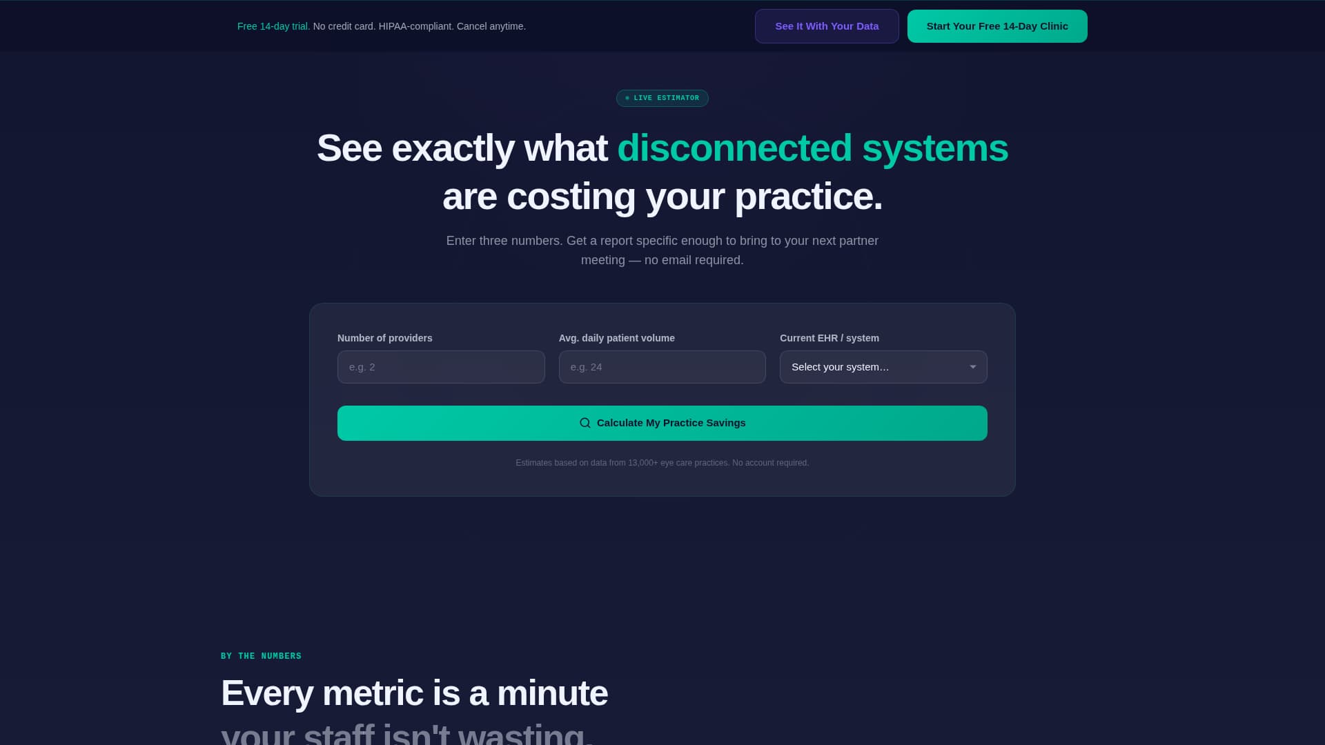 Premium Optometry Software Cost Estimator Website Template