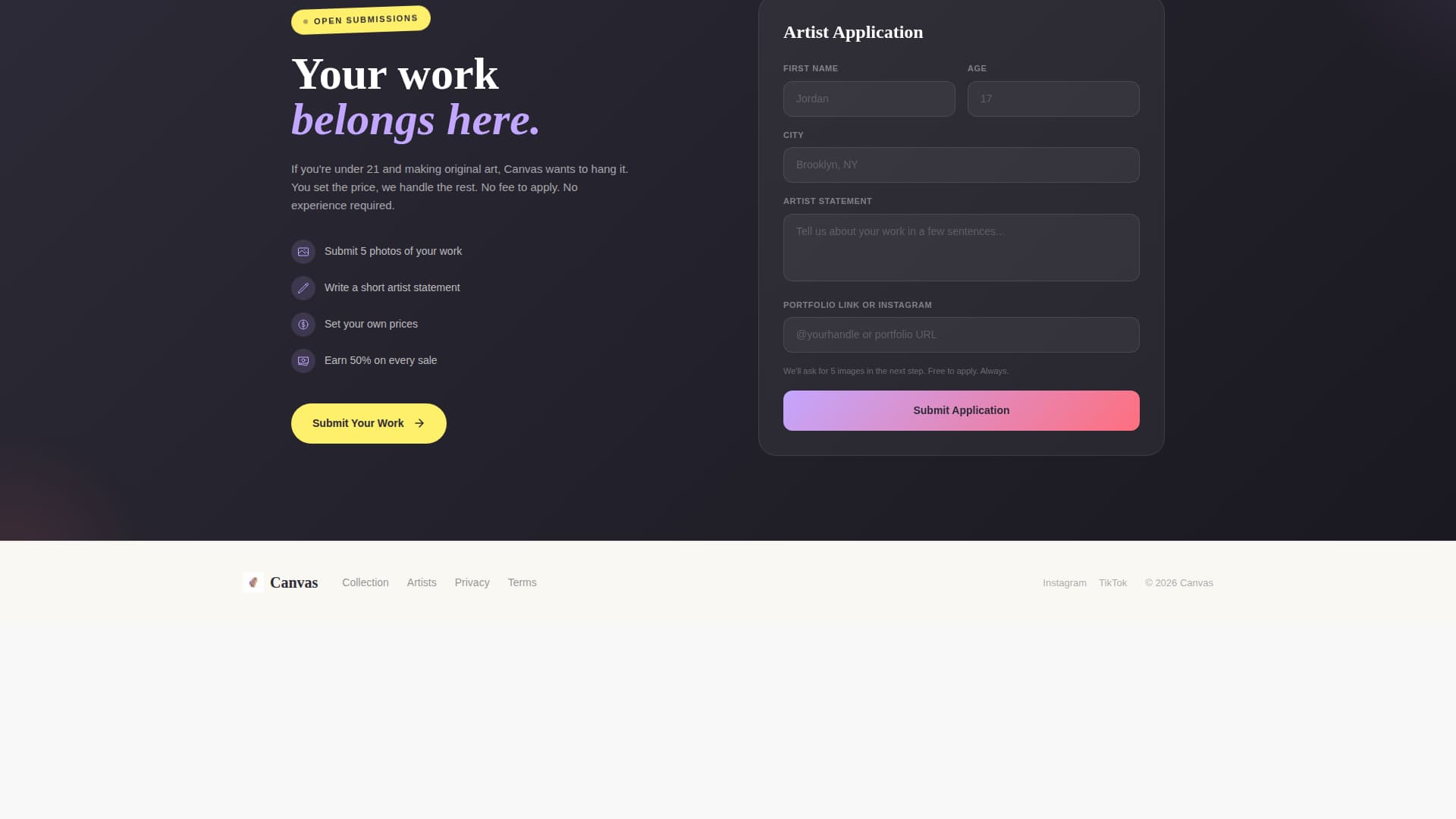Canvas - Vibrant Youthart Landing Page Template