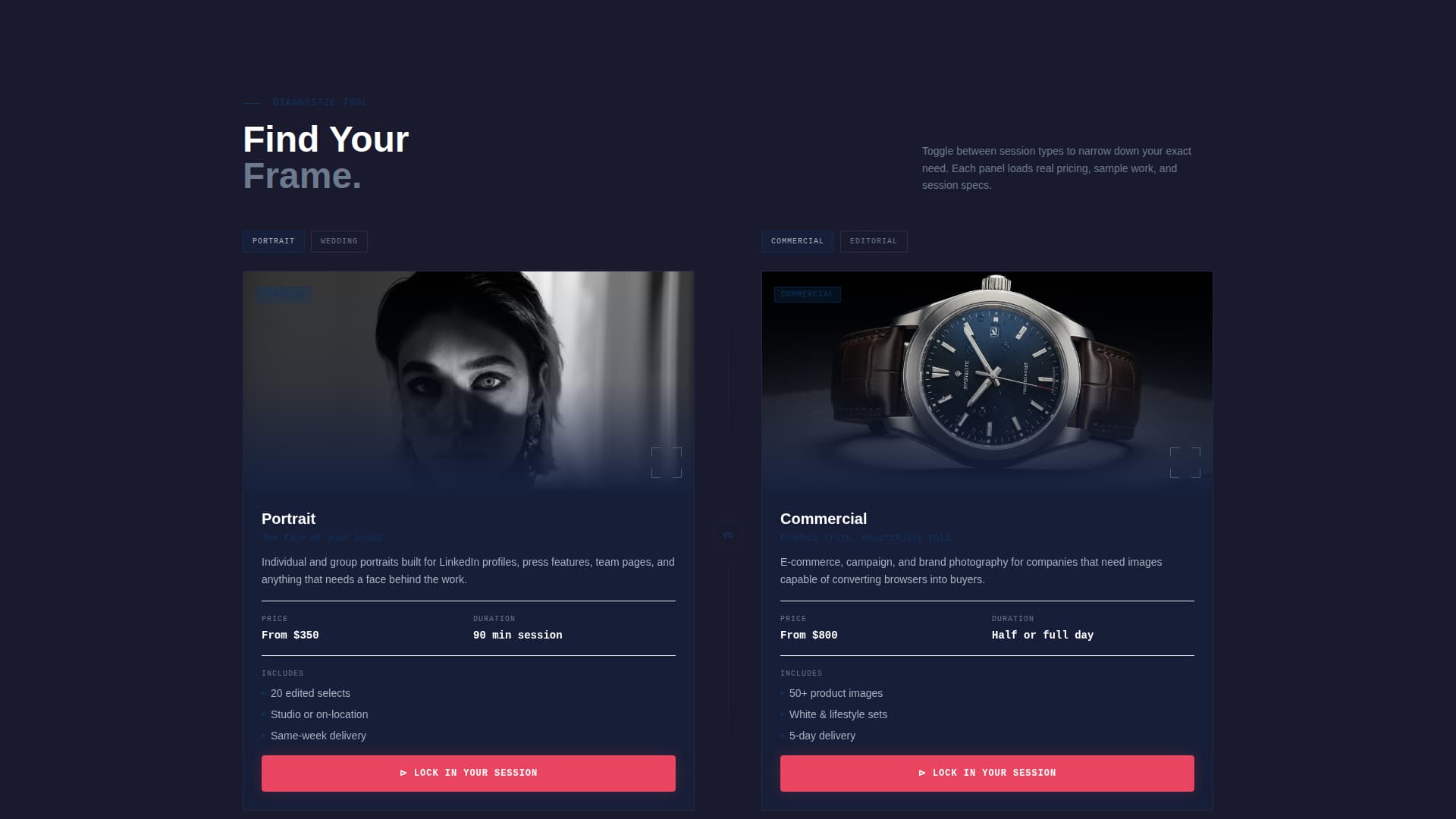 Photography Studio 404 Error Portfolio Discovery Website Template