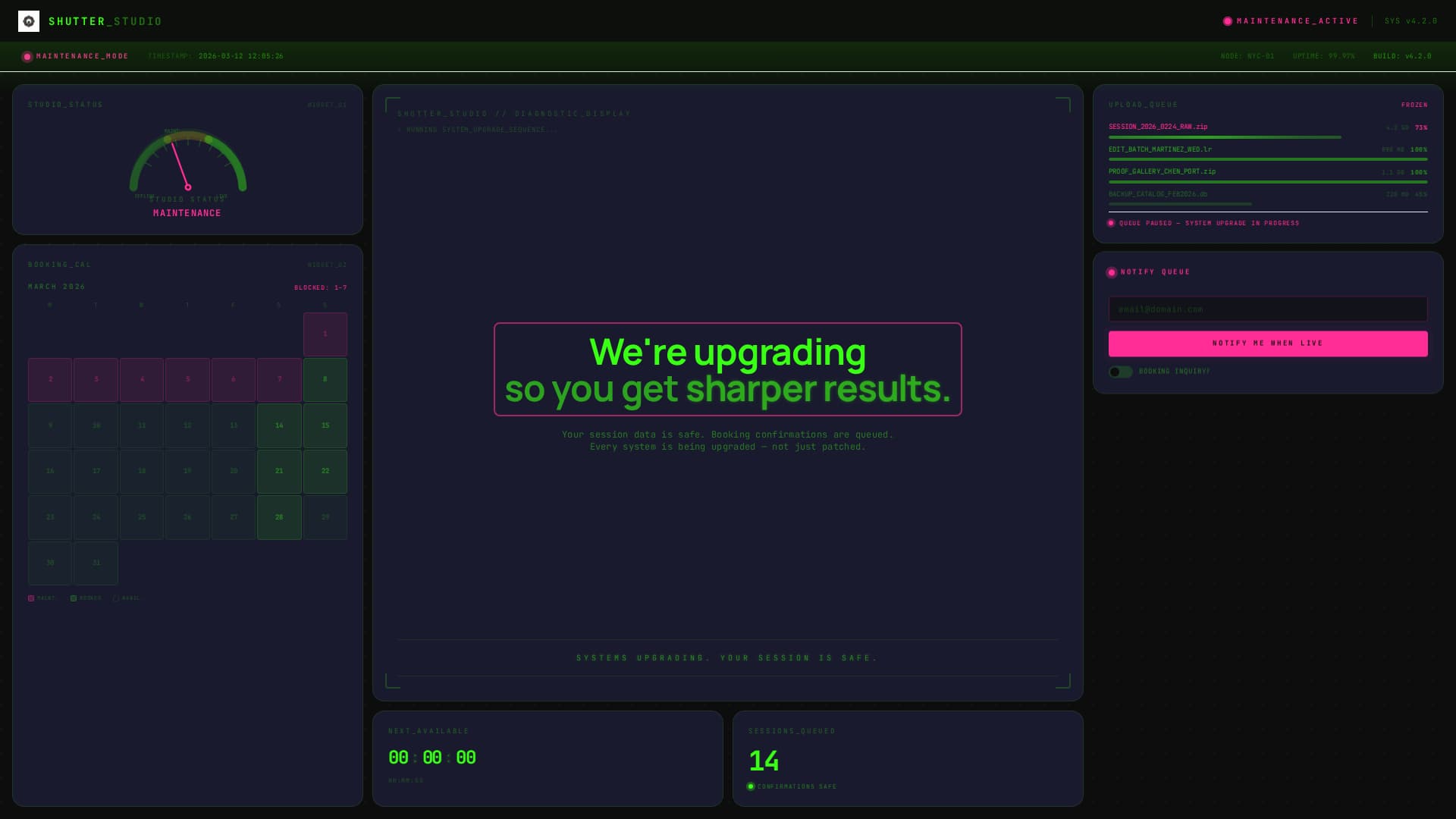 Photography Studio Site Maintenance Live Status Website Template