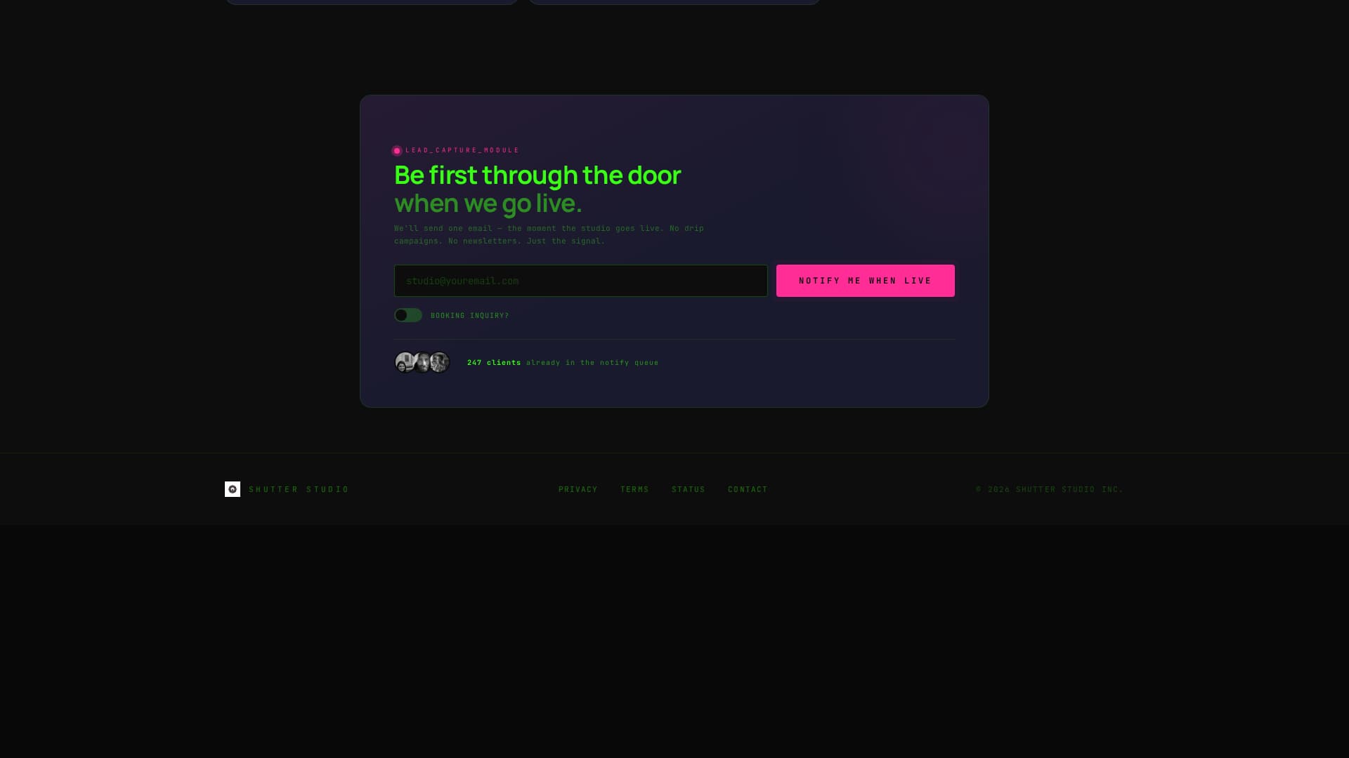 Photography Studio Site Maintenance Live Status Website Template