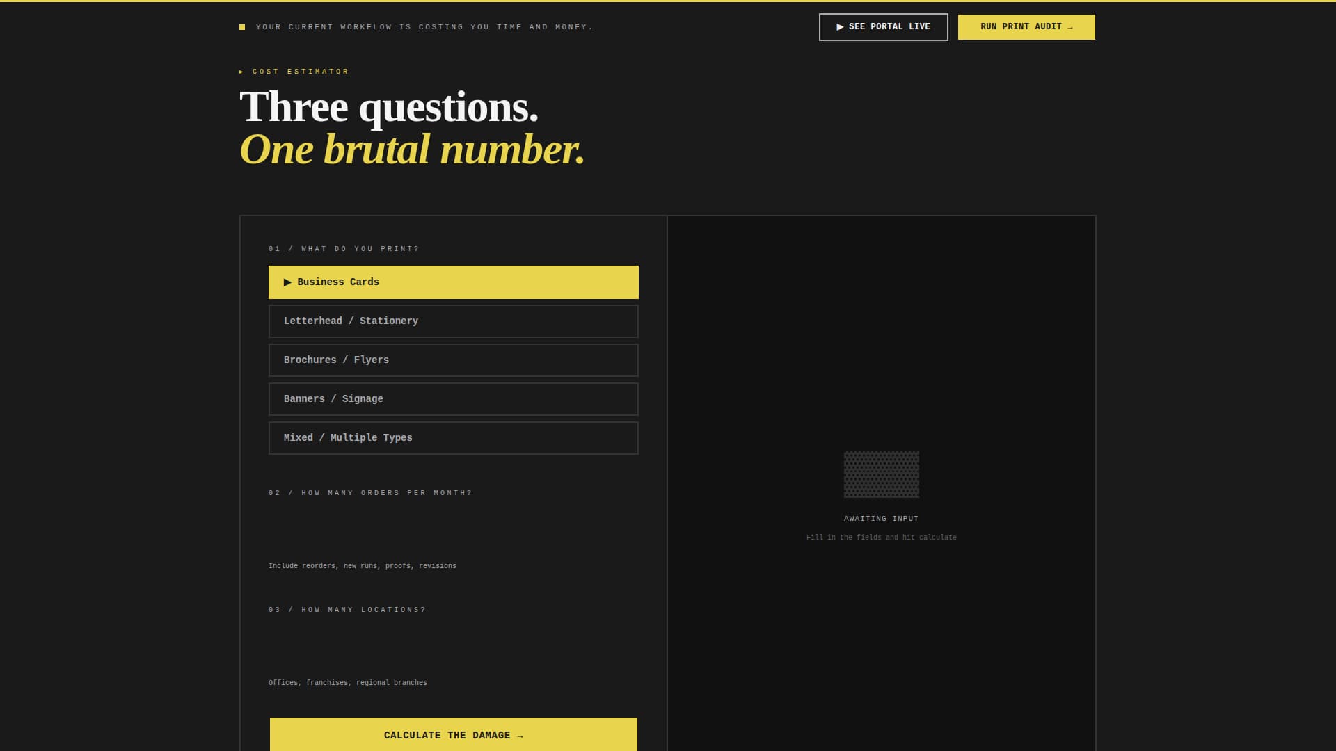 Specialist Printing Digital Presence Cost Estimator Website Template