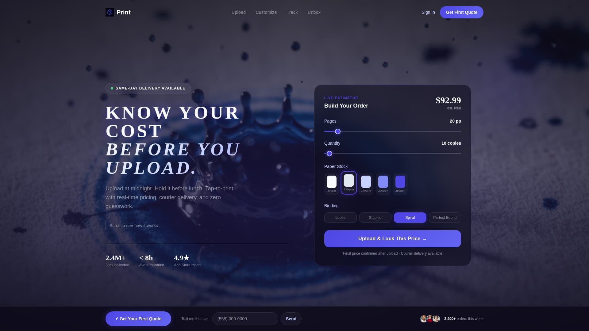 Printing Digital Presence Cost Estimator Website Template
