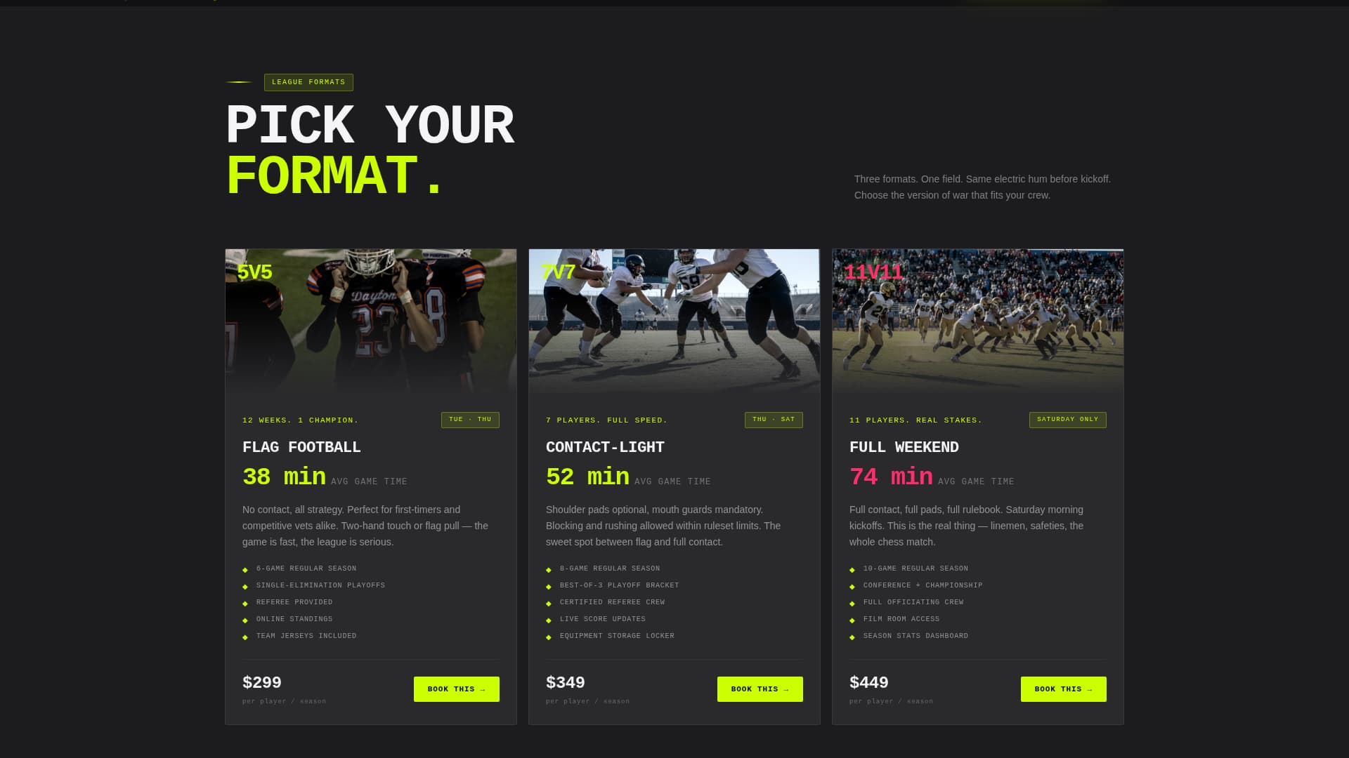 Football (American) Leagues Booking Website Template
