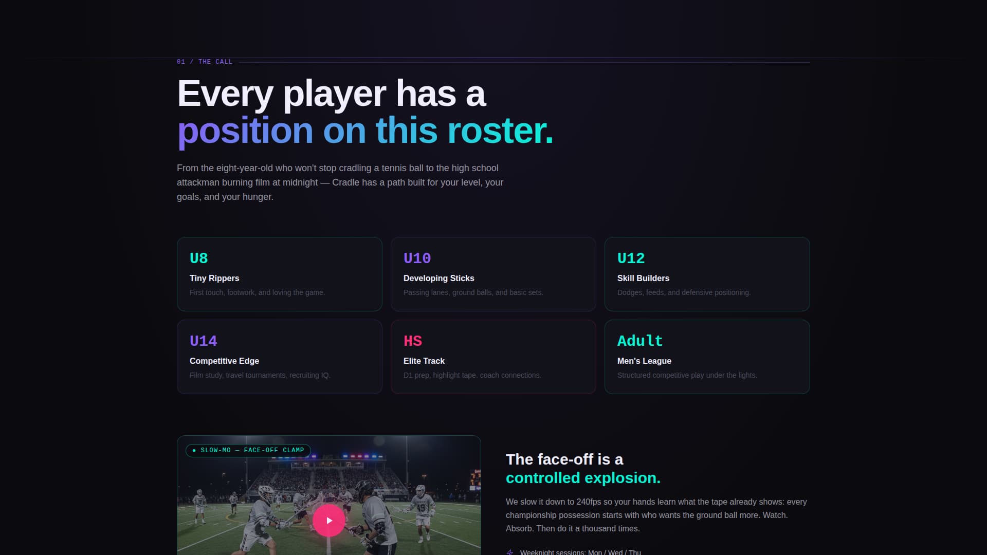 Cradle - Elite Lacrosse Landing Page Template