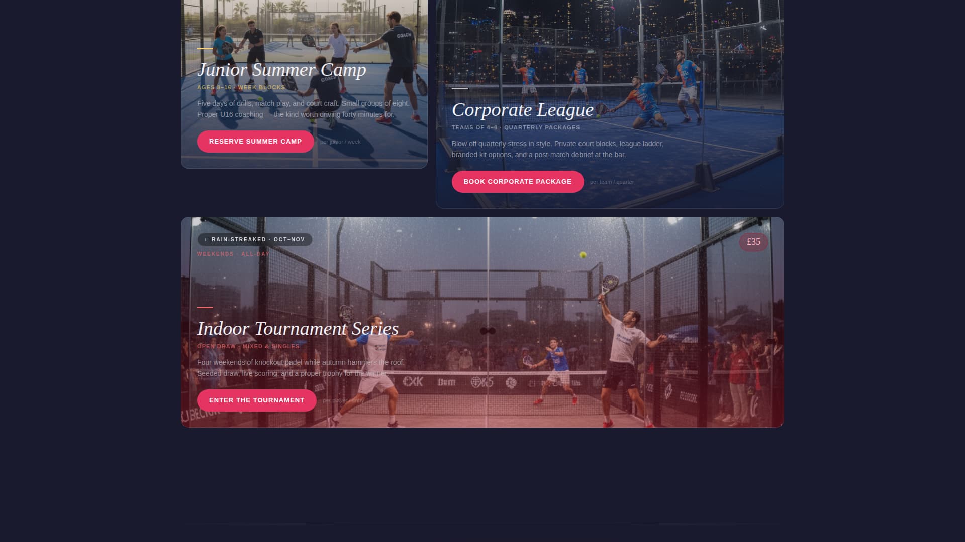 Padel Tennis Specialist Booking Website Template