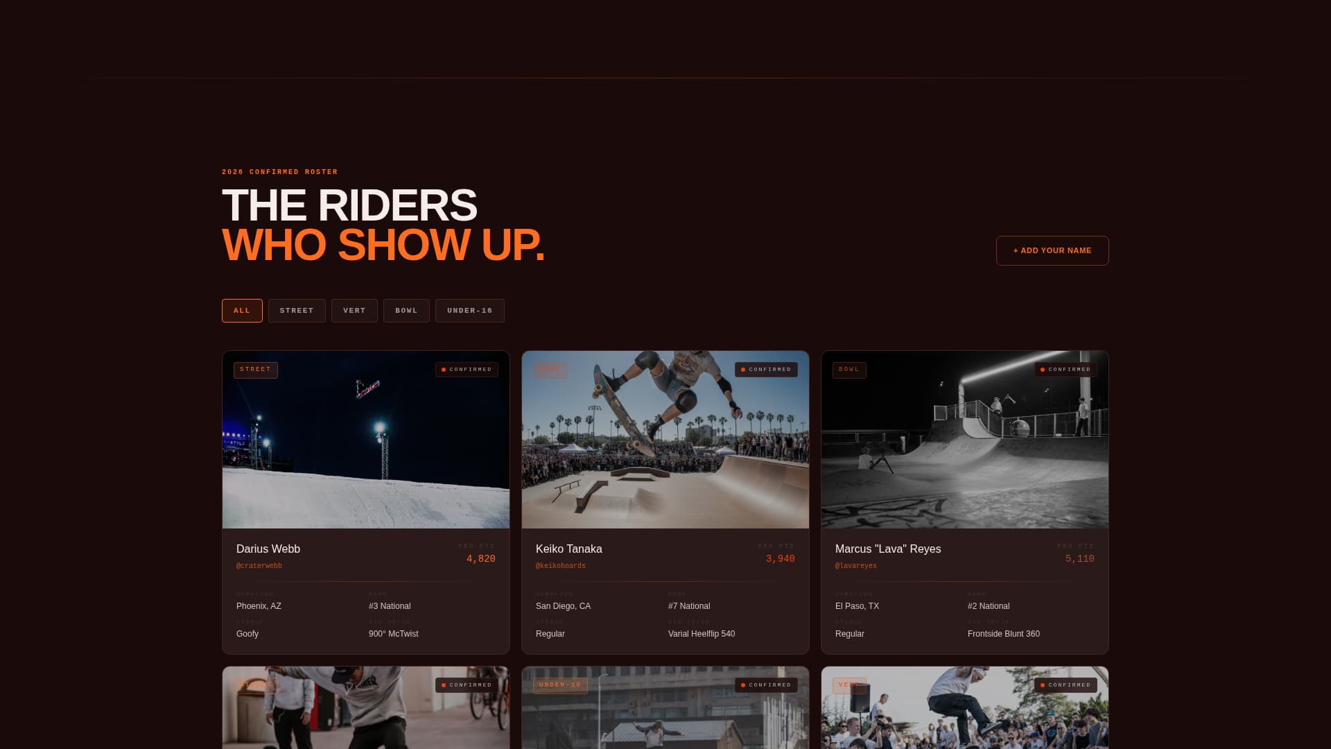 Skateboarding Pricing & Packages Website Template