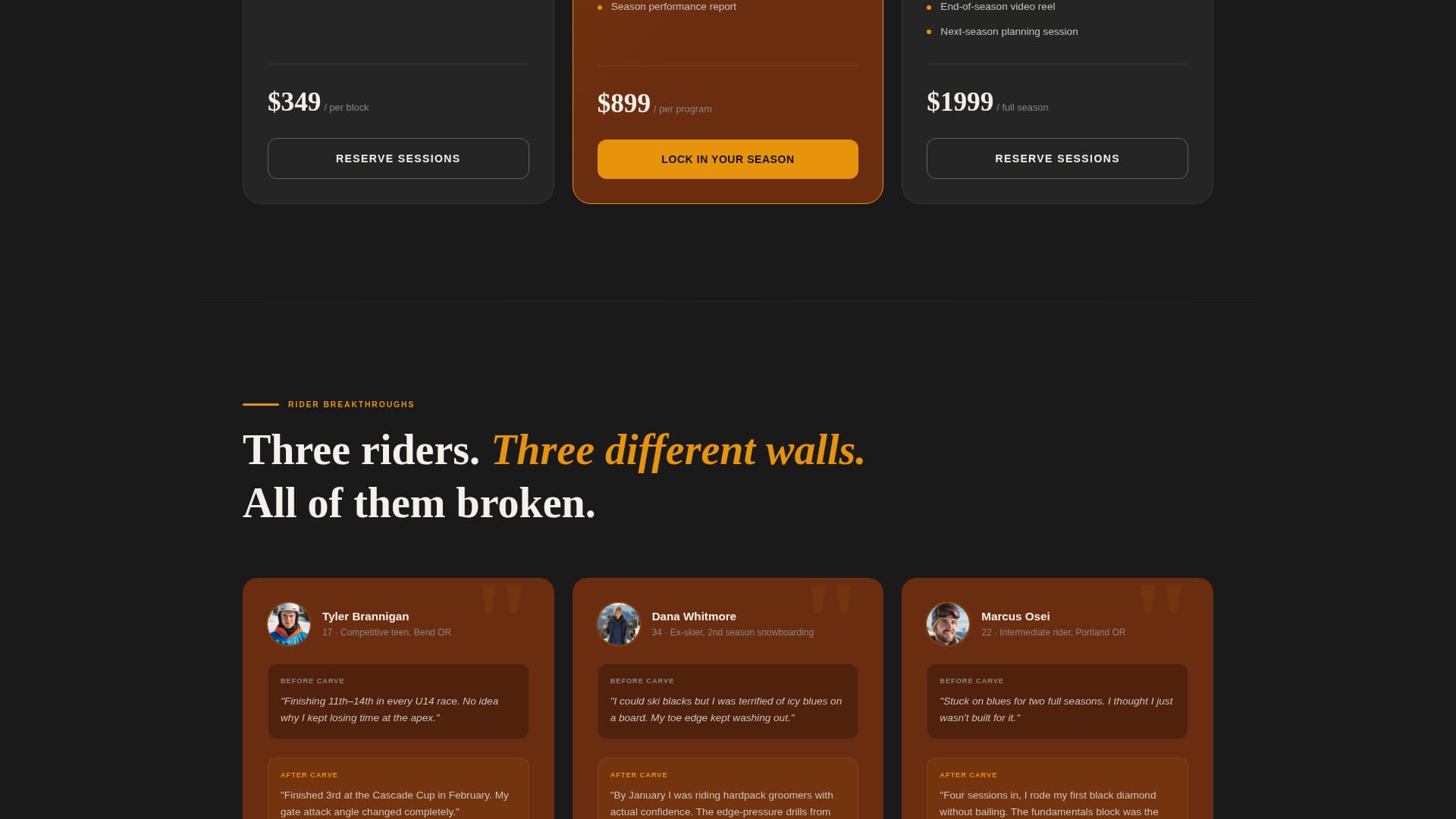 Carve - Elite Snowboarding Landing Page Template