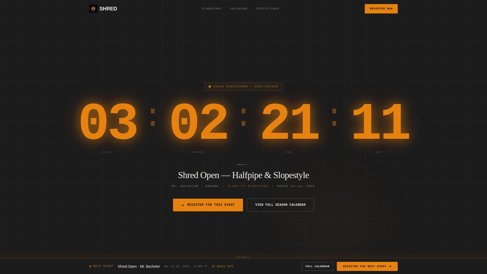 Shred - Competitive Snowboarding Landing Page Template