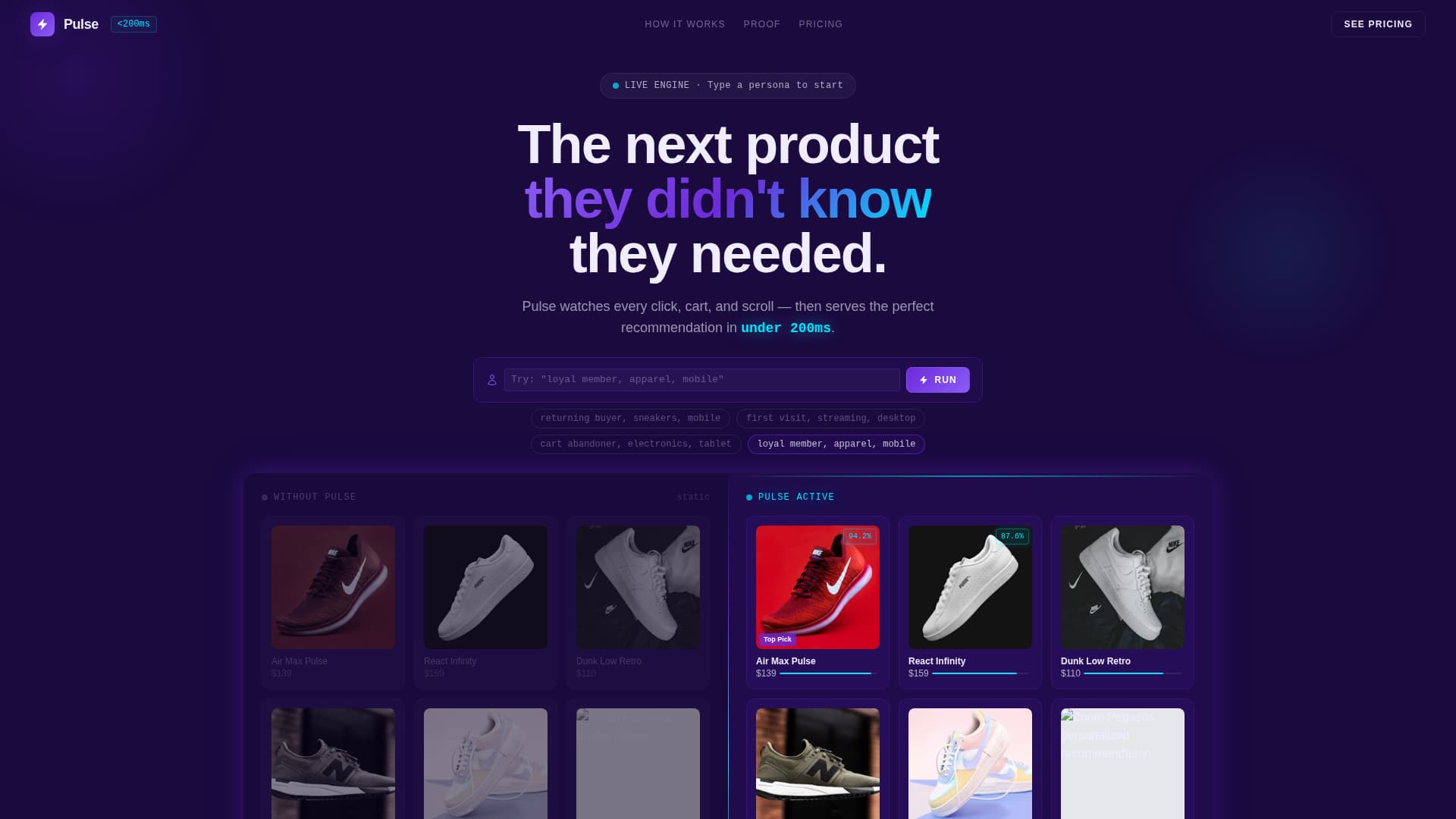 Pulse - High Velocity Recommendation Landing Page Template