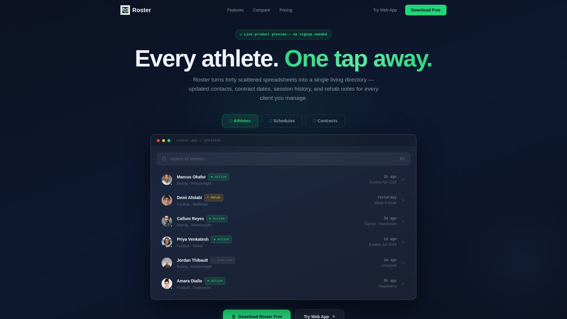 Roster - Powerful Sportsmanagement Landing Page Template