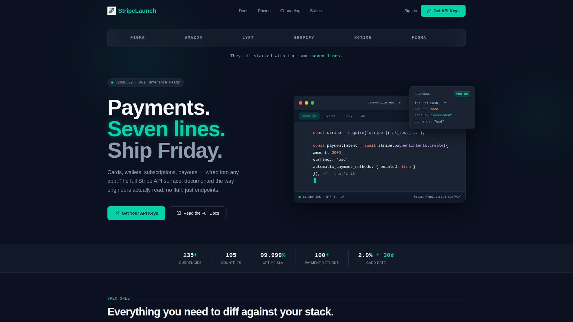 Stripe Documentation Advanced Professional Website Template