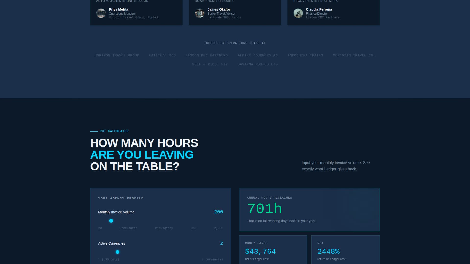 Ledger - Powerful Travel Billing Landing Page Template