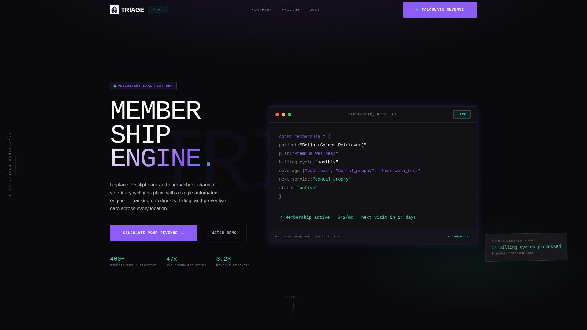 Triage - Automated Veterinary Membership Landing Page Template