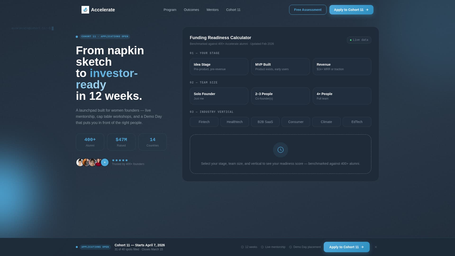 Women's Startup Accelerator Funding Readiness Website Template