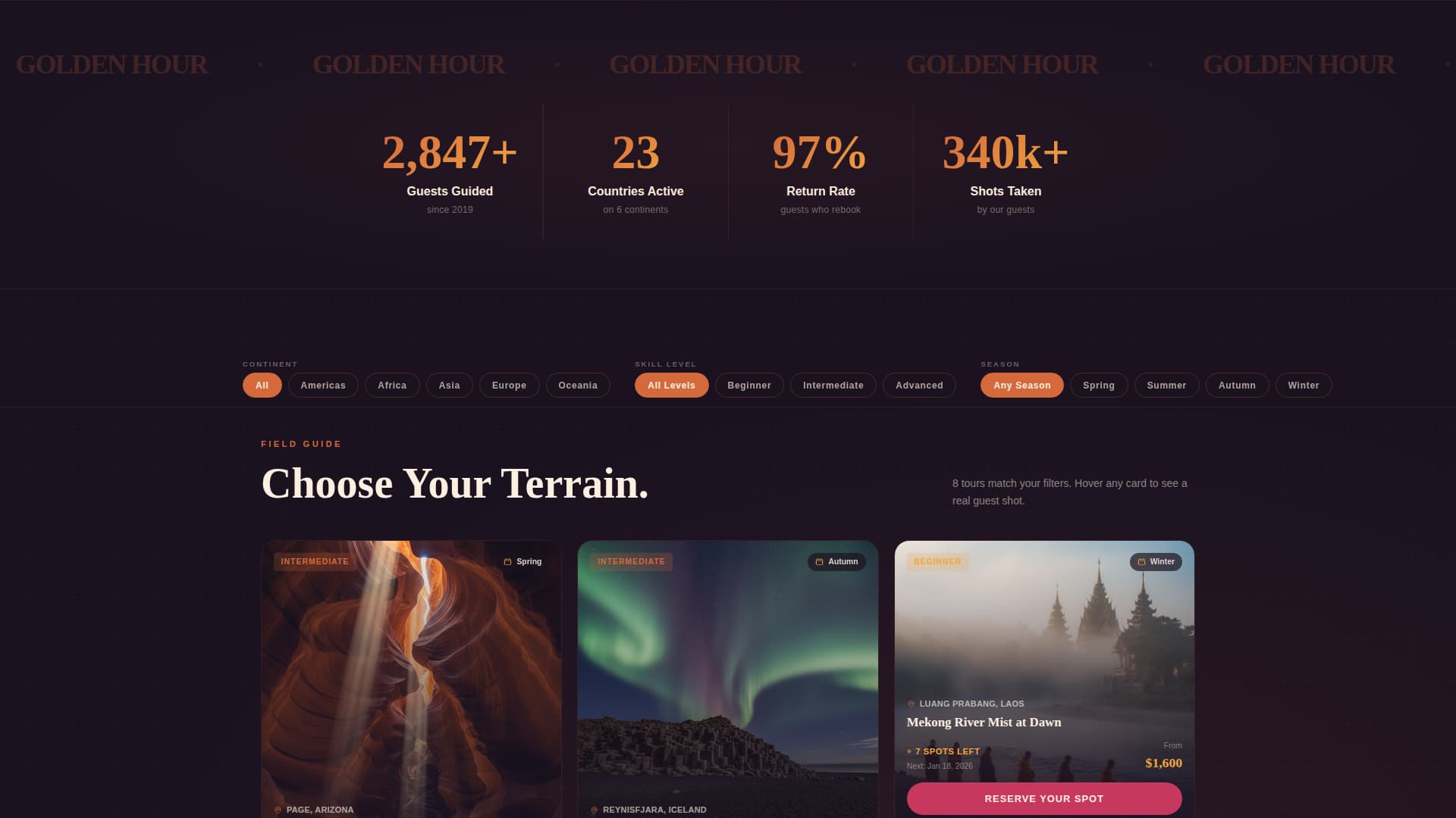 Adventure Photography Tour Company Website Template