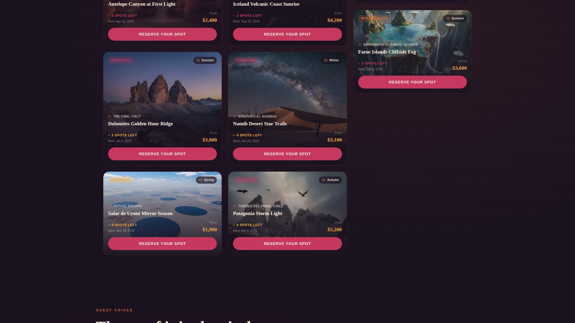 Adventure Photography Tour Company Website Template